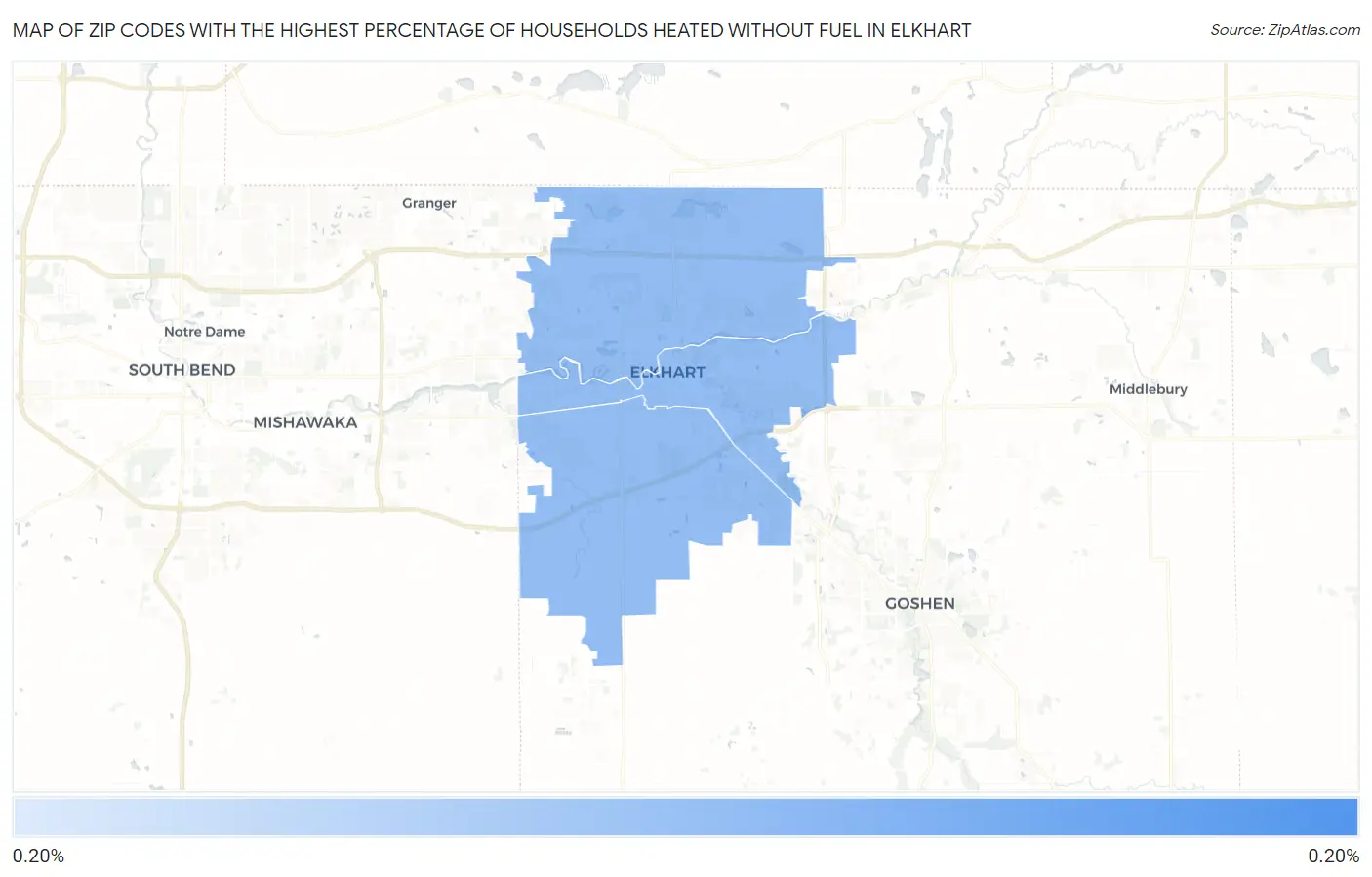 Zip Codes with the Highest Percentage of Households Heated without Fuel in Elkhart Map