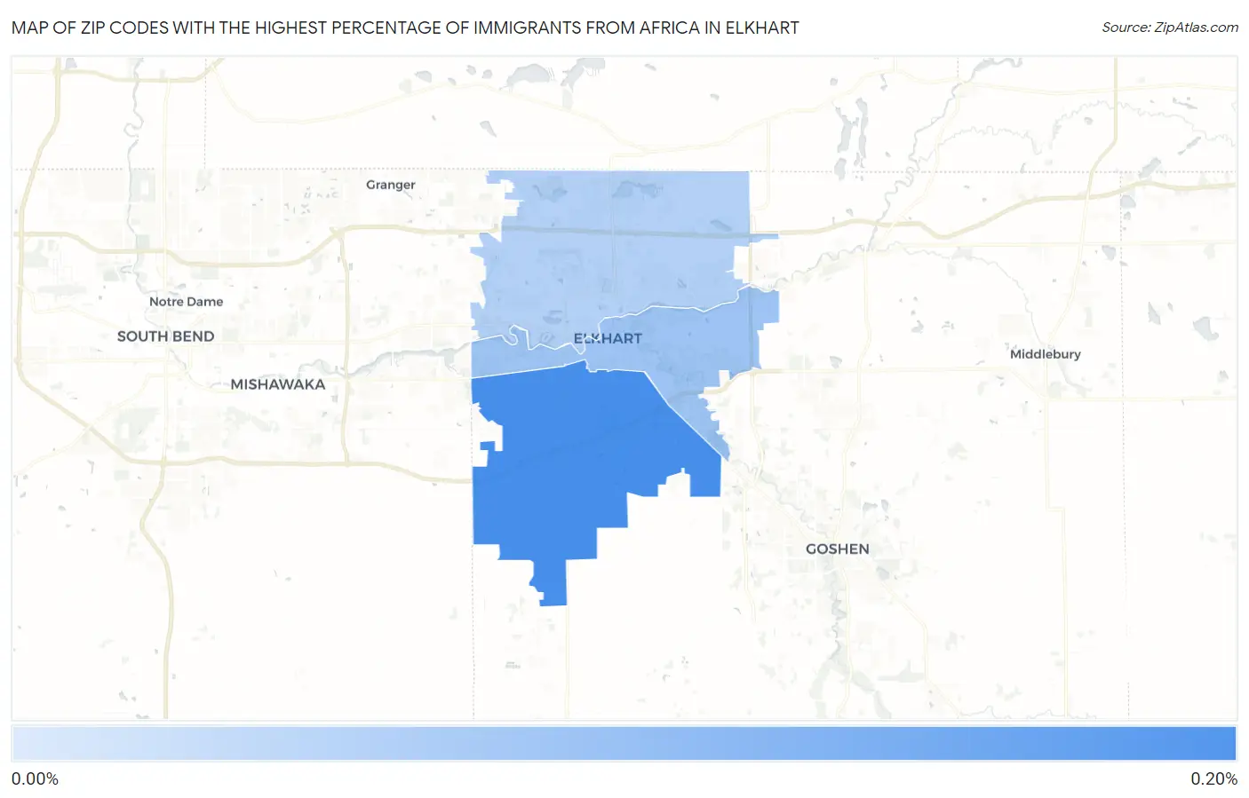 Zip Codes with the Highest Percentage of Immigrants from Africa in Elkhart Map