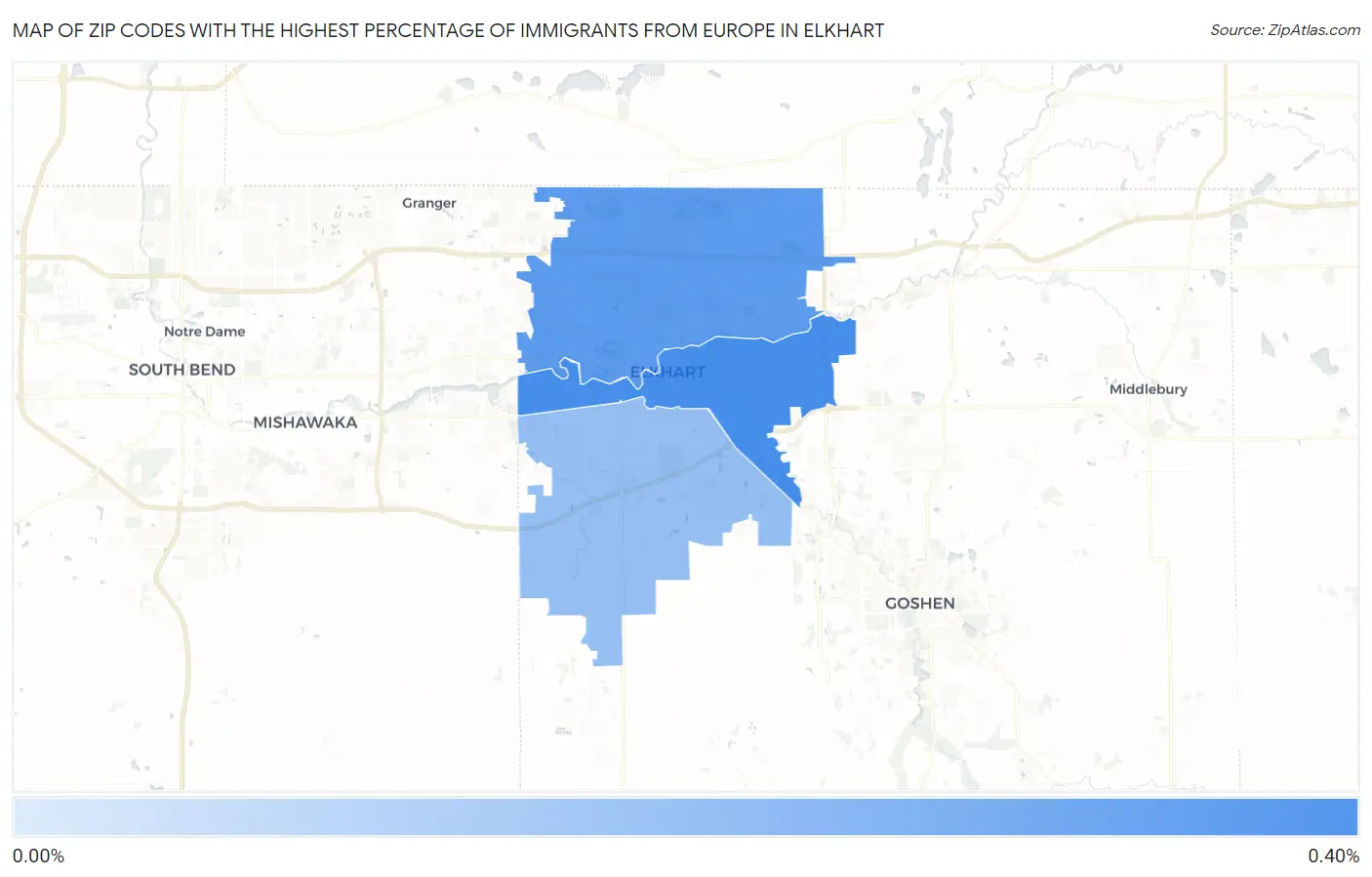 Zip Codes with the Highest Percentage of Immigrants from Europe in Elkhart Map