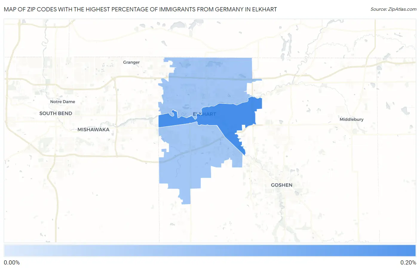 Zip Codes with the Highest Percentage of Immigrants from Germany in Elkhart Map
