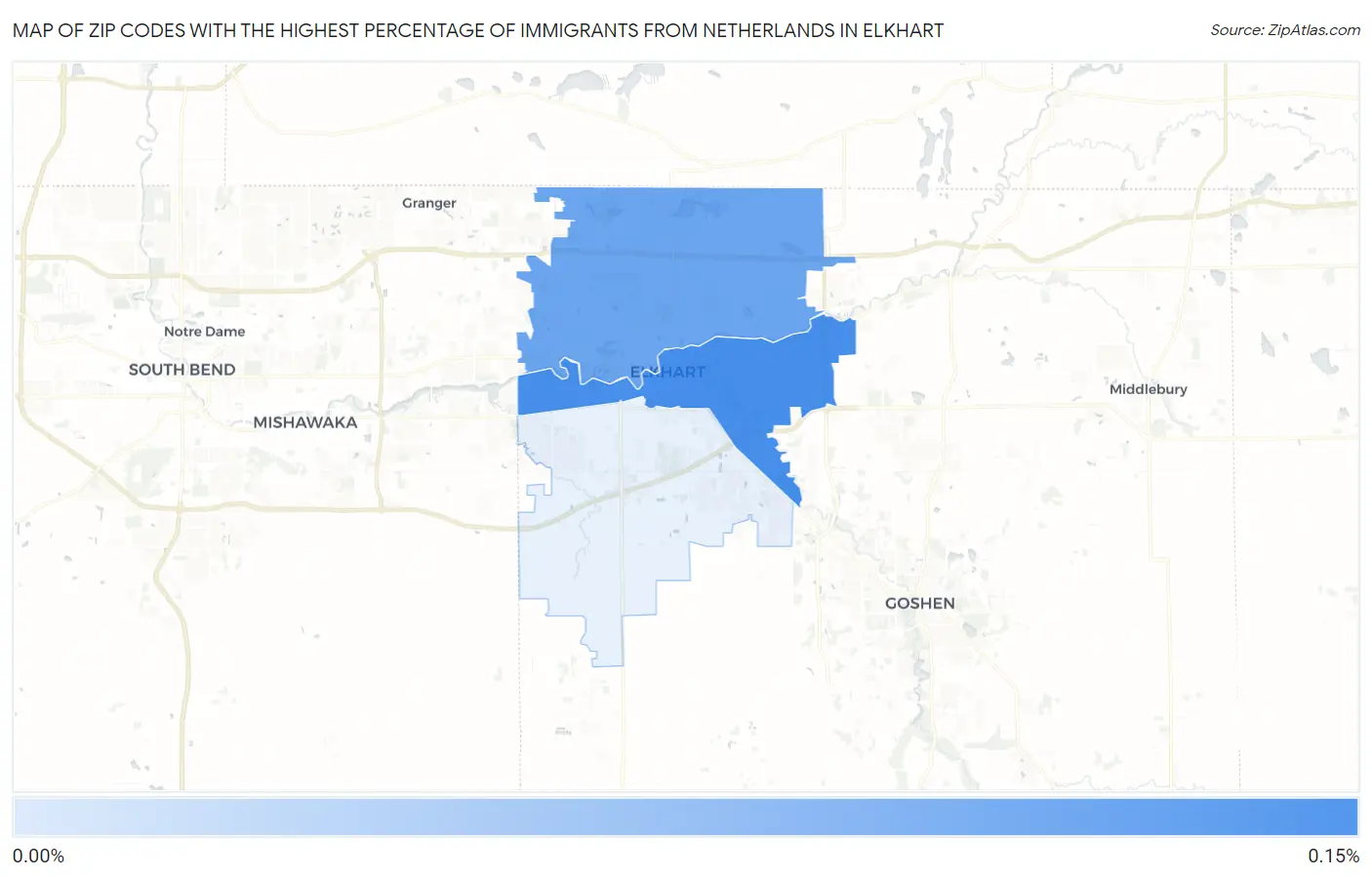 Zip Codes with the Highest Percentage of Immigrants from Netherlands in Elkhart Map
