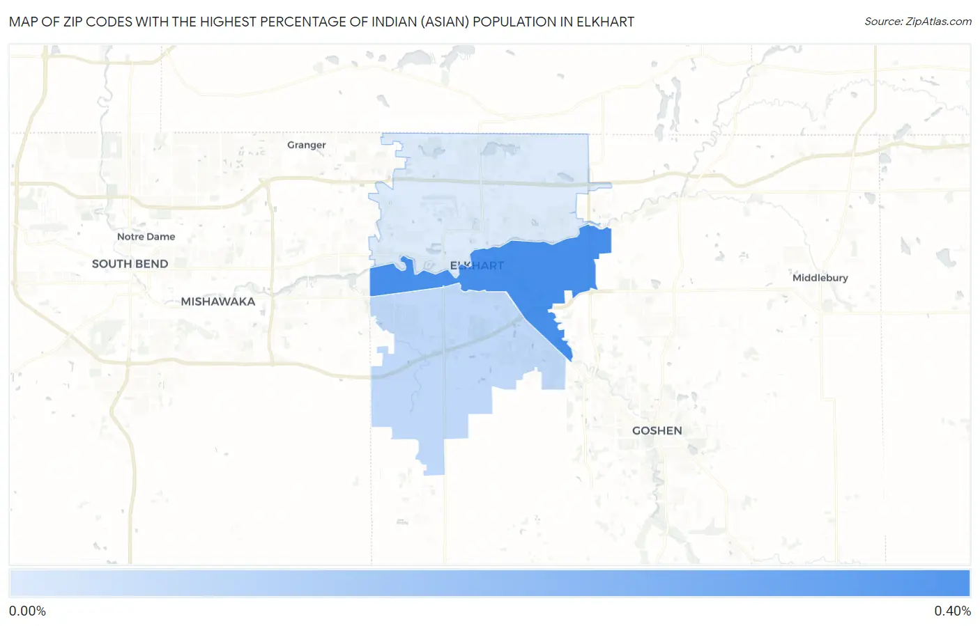 Zip Codes with the Highest Percentage of Indian (Asian) Population in Elkhart Map