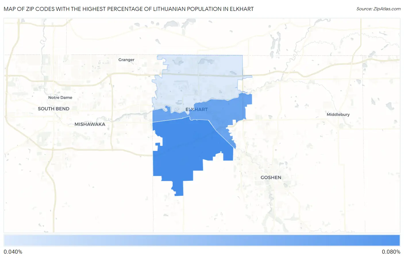 Zip Codes with the Highest Percentage of Lithuanian Population in Elkhart Map