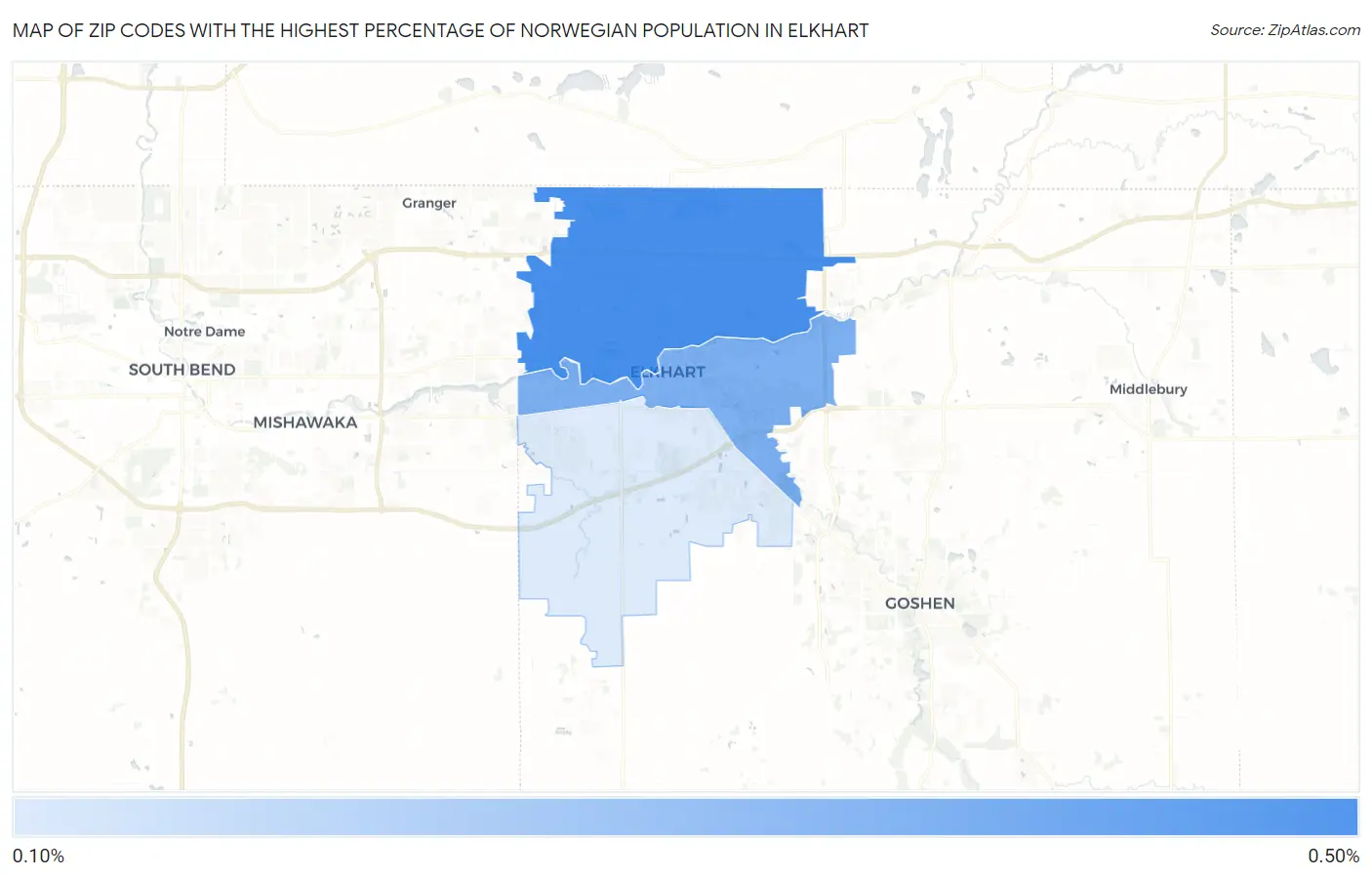Zip Codes with the Highest Percentage of Norwegian Population in Elkhart Map