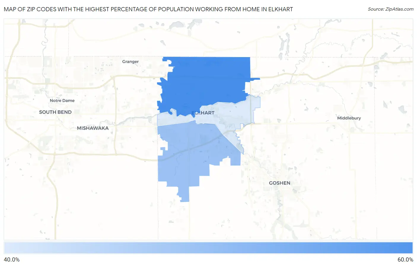 Zip Codes with the Highest Percentage of Population Working from Home in Elkhart Map