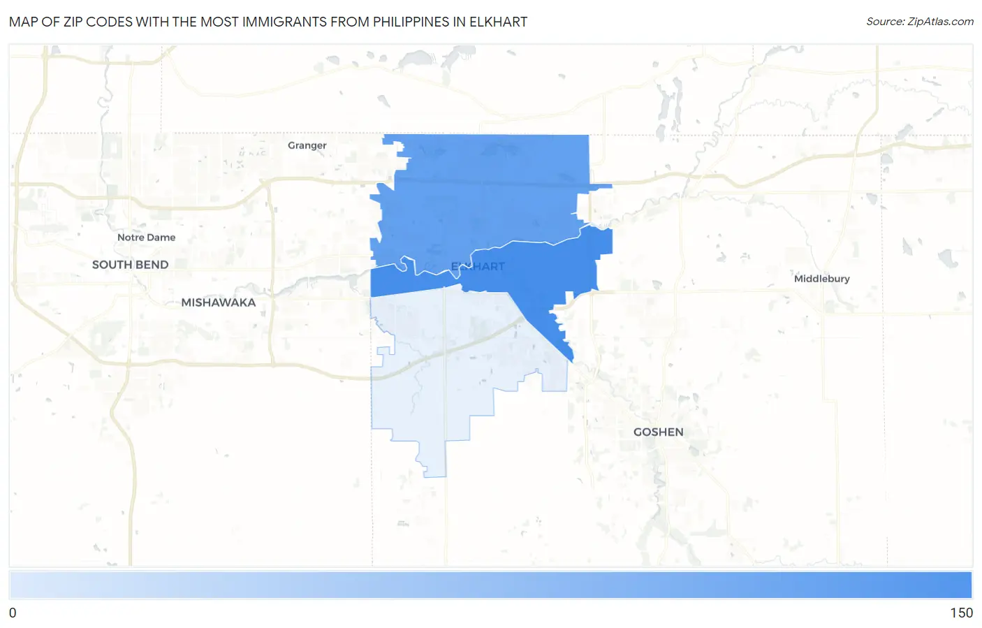 Zip Codes with the Most Immigrants from Philippines in Elkhart Map