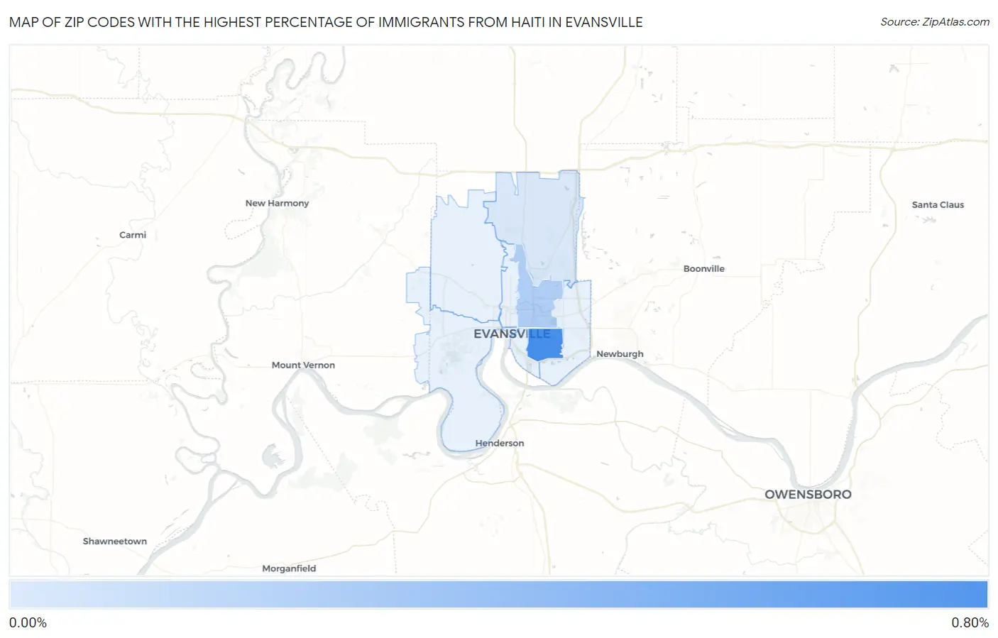 Zip Codes with the Highest Percentage of Immigrants from Haiti in Evansville Map