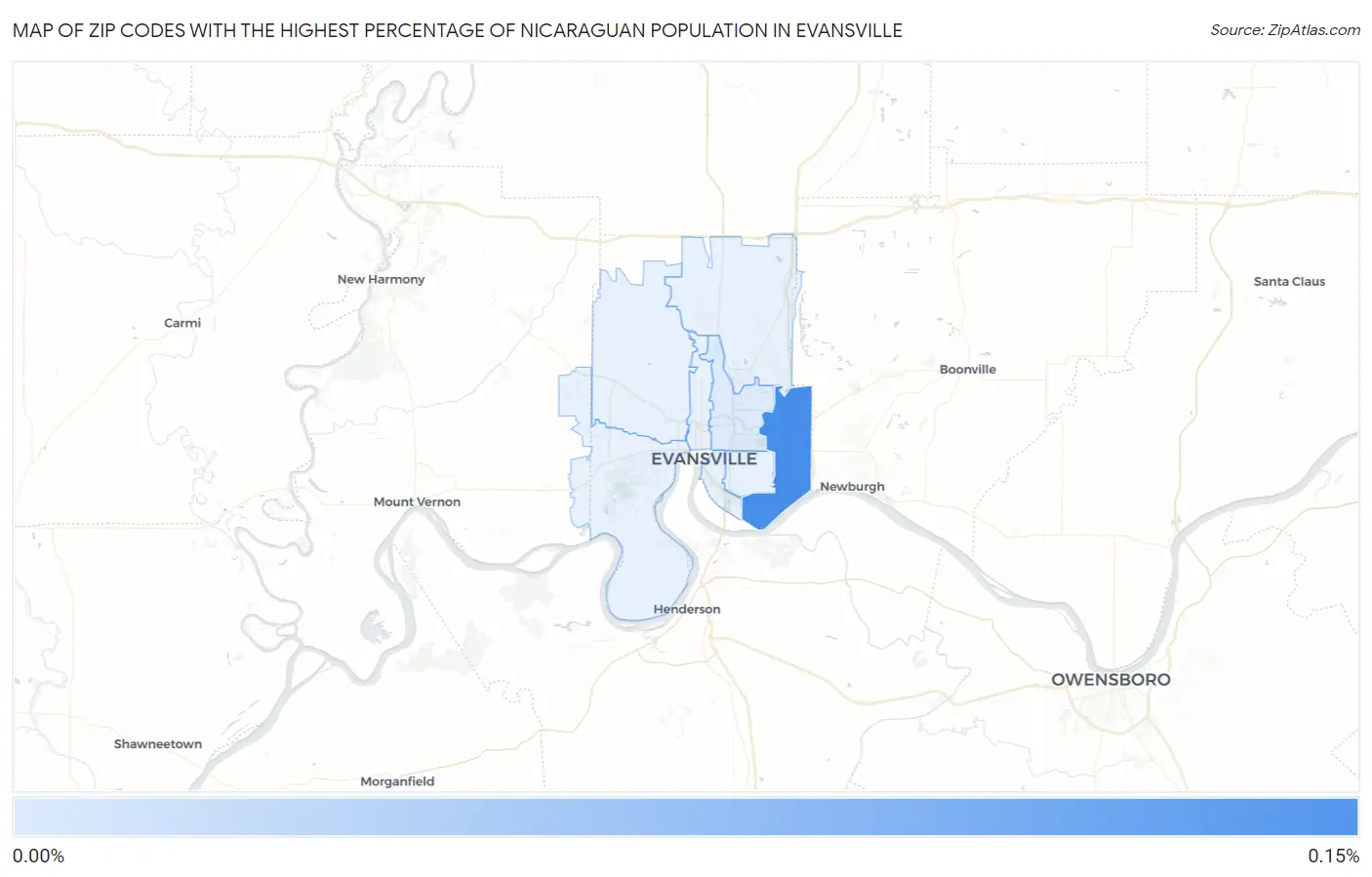 Zip Codes with the Highest Percentage of Nicaraguan Population in Evansville Map