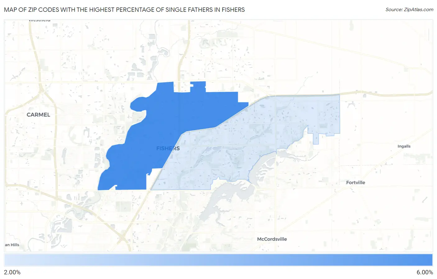 Zip Codes with the Highest Percentage of Single Fathers in Fishers Map