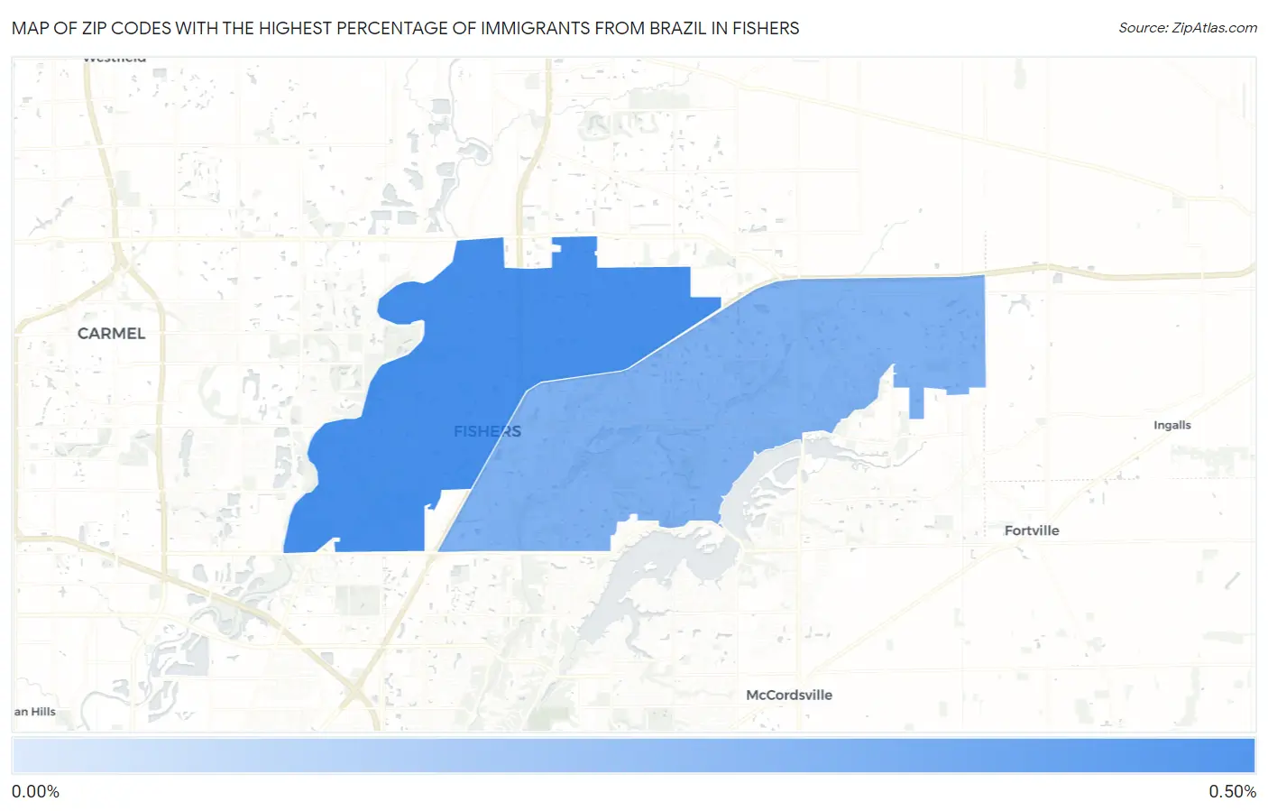 Zip Codes with the Highest Percentage of Immigrants from Brazil in Fishers Map