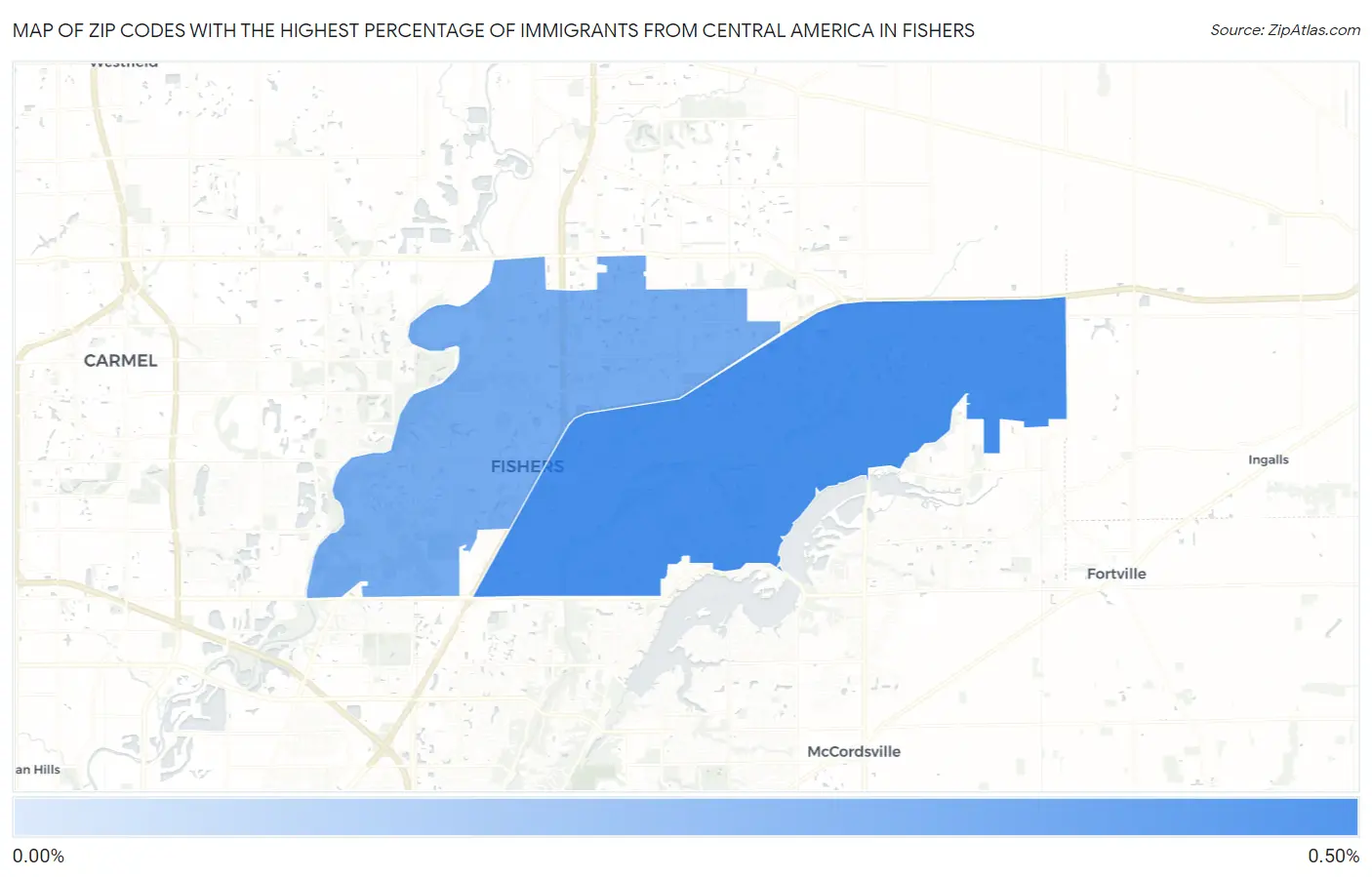 Zip Codes with the Highest Percentage of Immigrants from Central America in Fishers Map