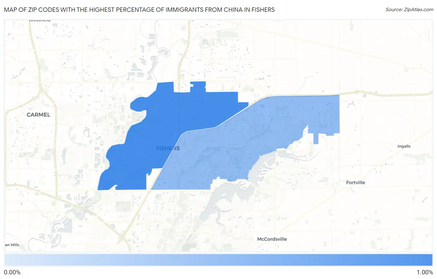 Zip Codes with the Highest Percentage of Immigrants from China in Fishers Map