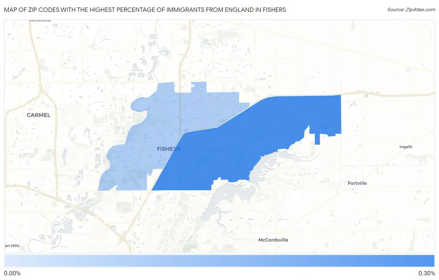 Zip Codes with the Highest Percentage of Immigrants from England in Fishers Map