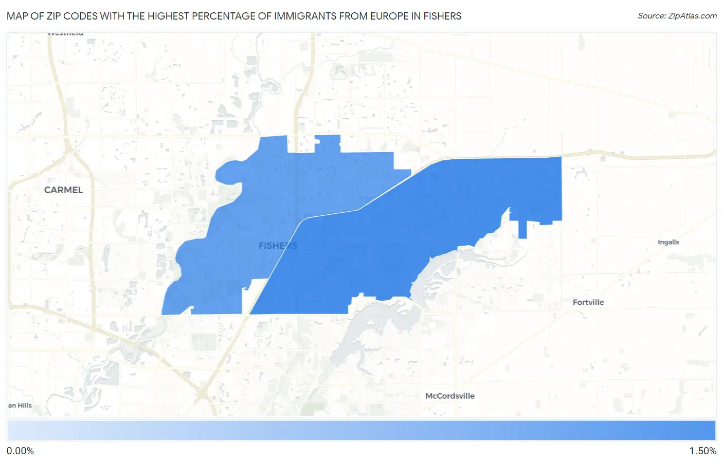 Zip Codes with the Highest Percentage of Immigrants from Europe in Fishers Map