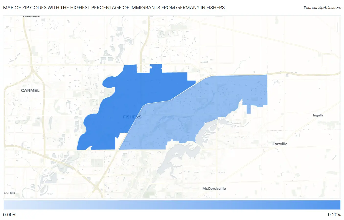 Zip Codes with the Highest Percentage of Immigrants from Germany in Fishers Map