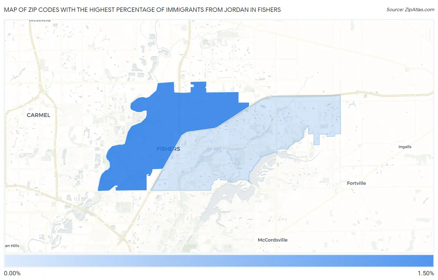Zip Codes with the Highest Percentage of Immigrants from Jordan in Fishers Map