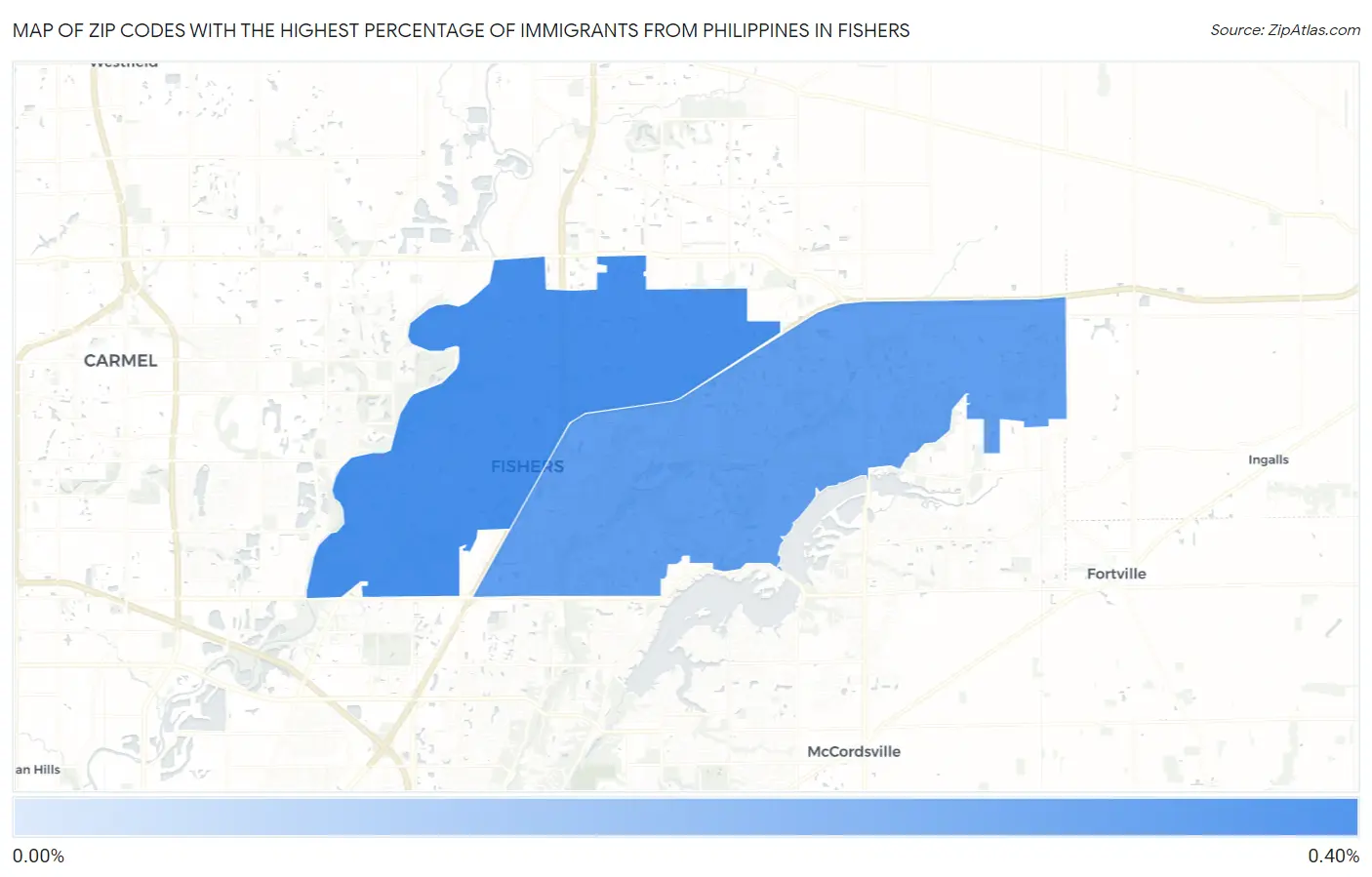 Zip Codes with the Highest Percentage of Immigrants from Philippines in Fishers Map