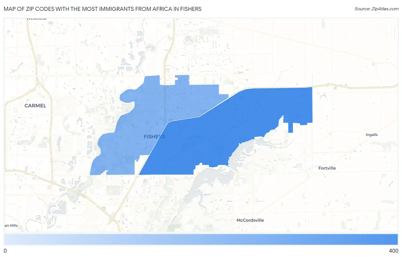 Zip Codes with the Most Immigrants from Africa in Fishers Map