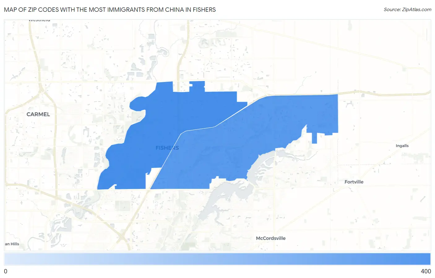 Zip Codes with the Most Immigrants from China in Fishers Map