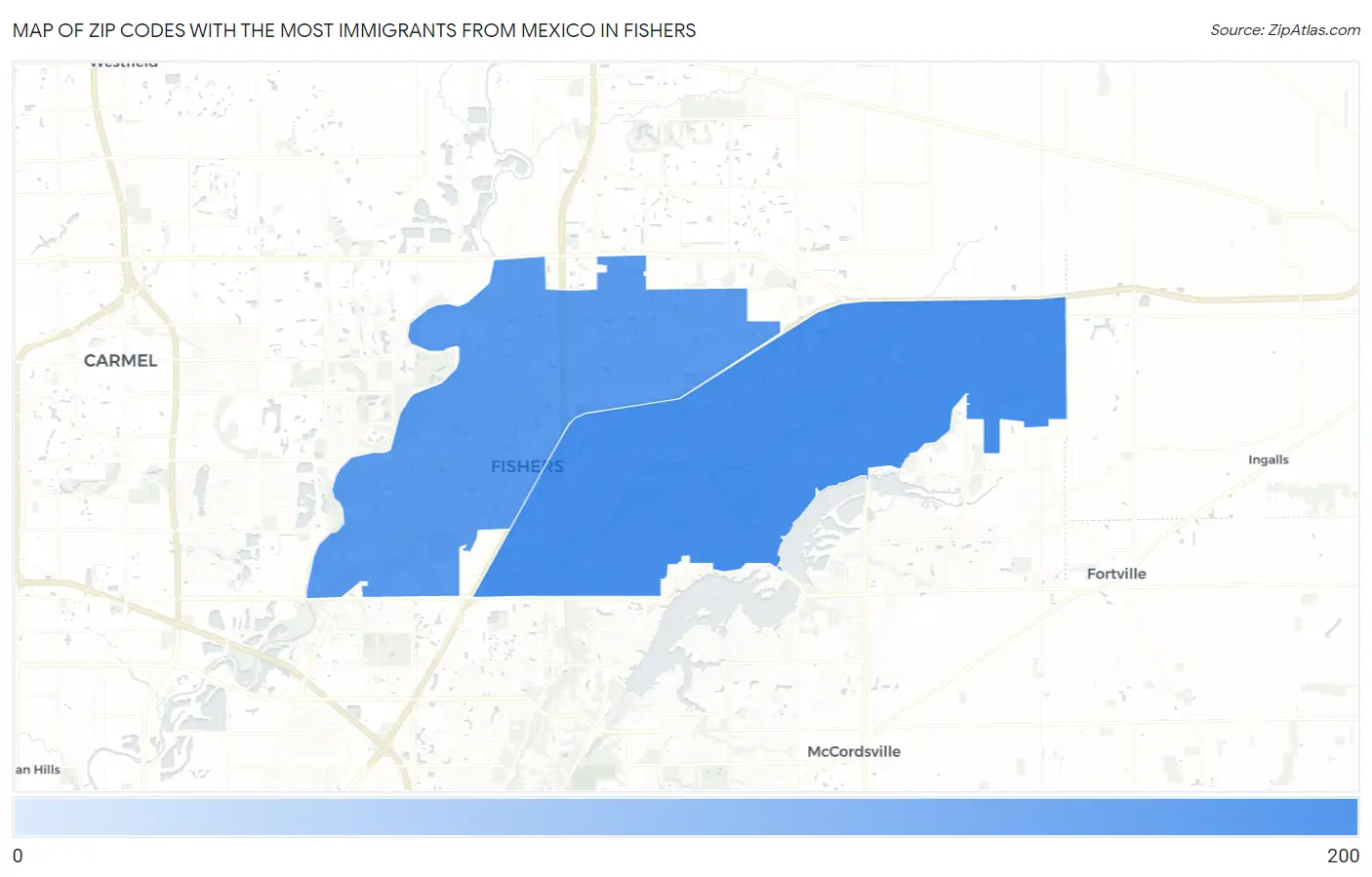 Zip Codes with the Most Immigrants from Mexico in Fishers Map