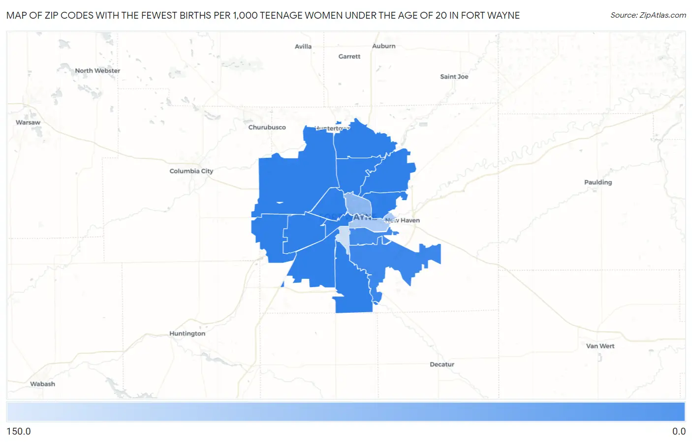 Zip Codes with the Fewest Births per 1,000 Teenage Women Under the Age of 20 in Fort Wayne Map