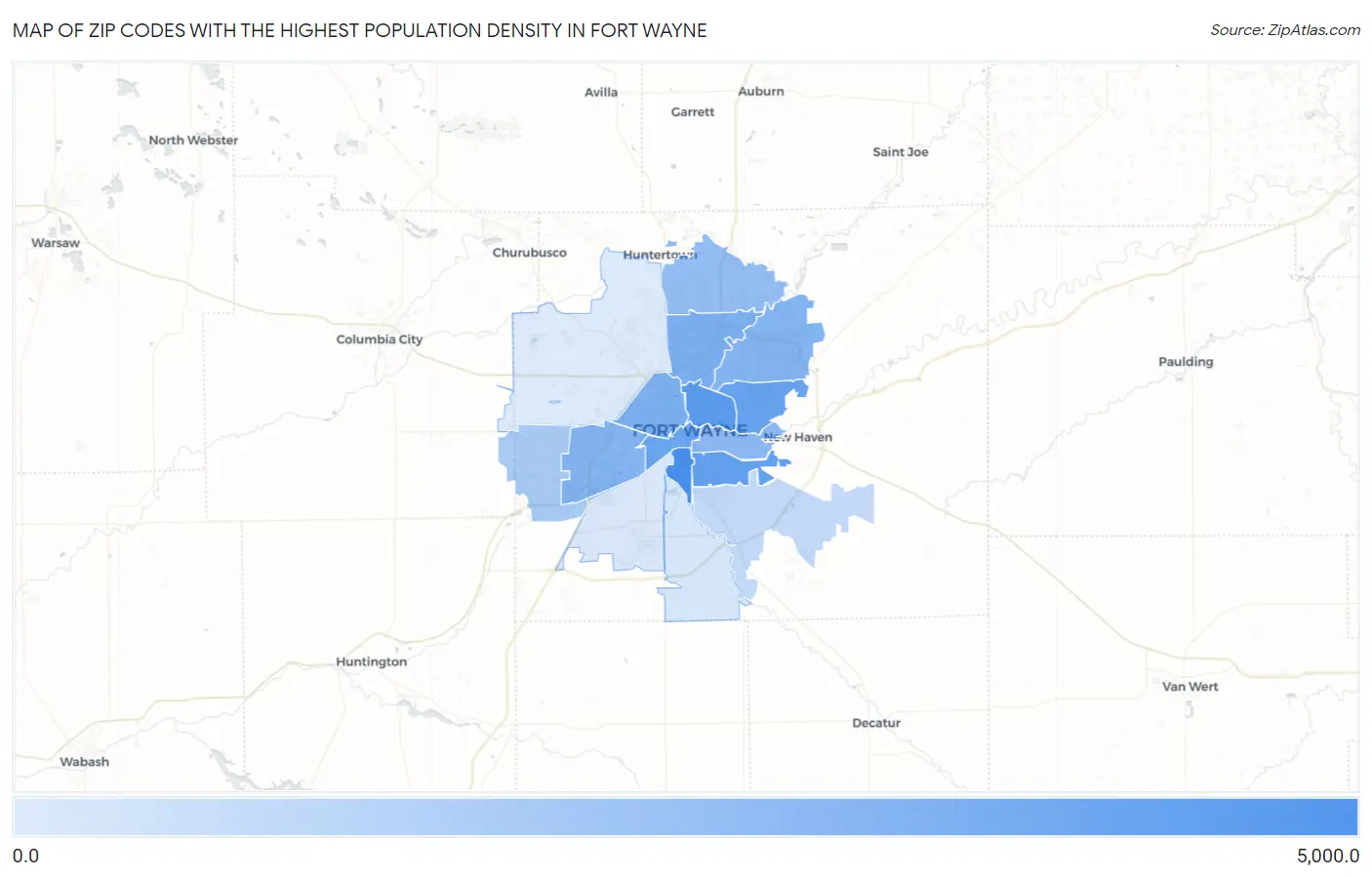 Zip Codes with the Highest Population Density in Fort Wayne Map