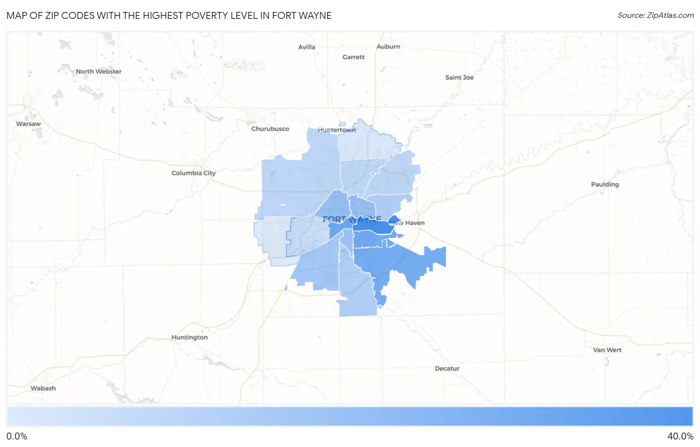 Zip Codes with the Highest Poverty Level in Fort Wayne Map