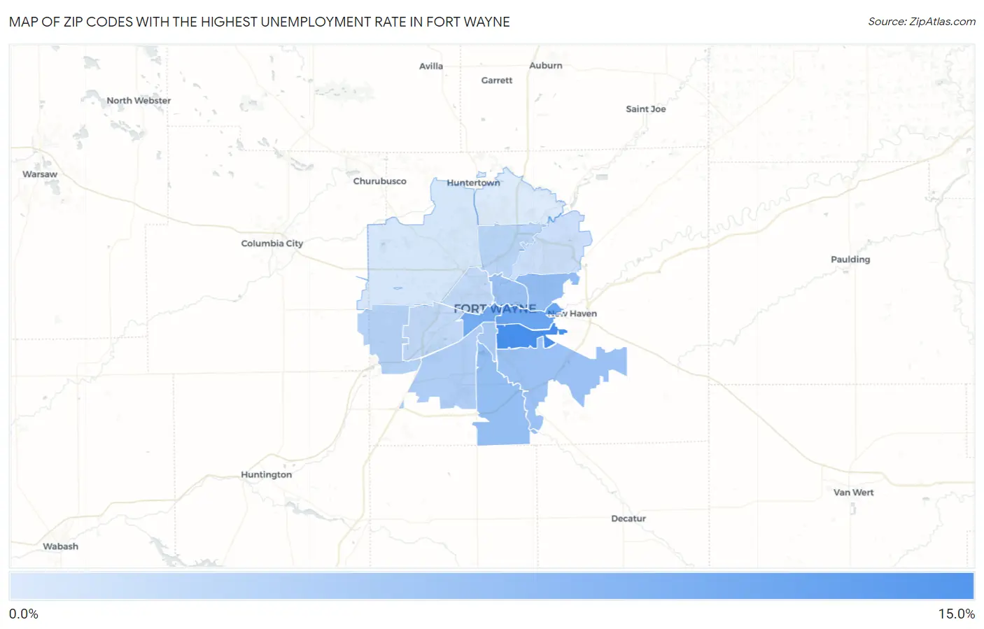 Zip Codes with the Highest Unemployment Rate in Fort Wayne Map
