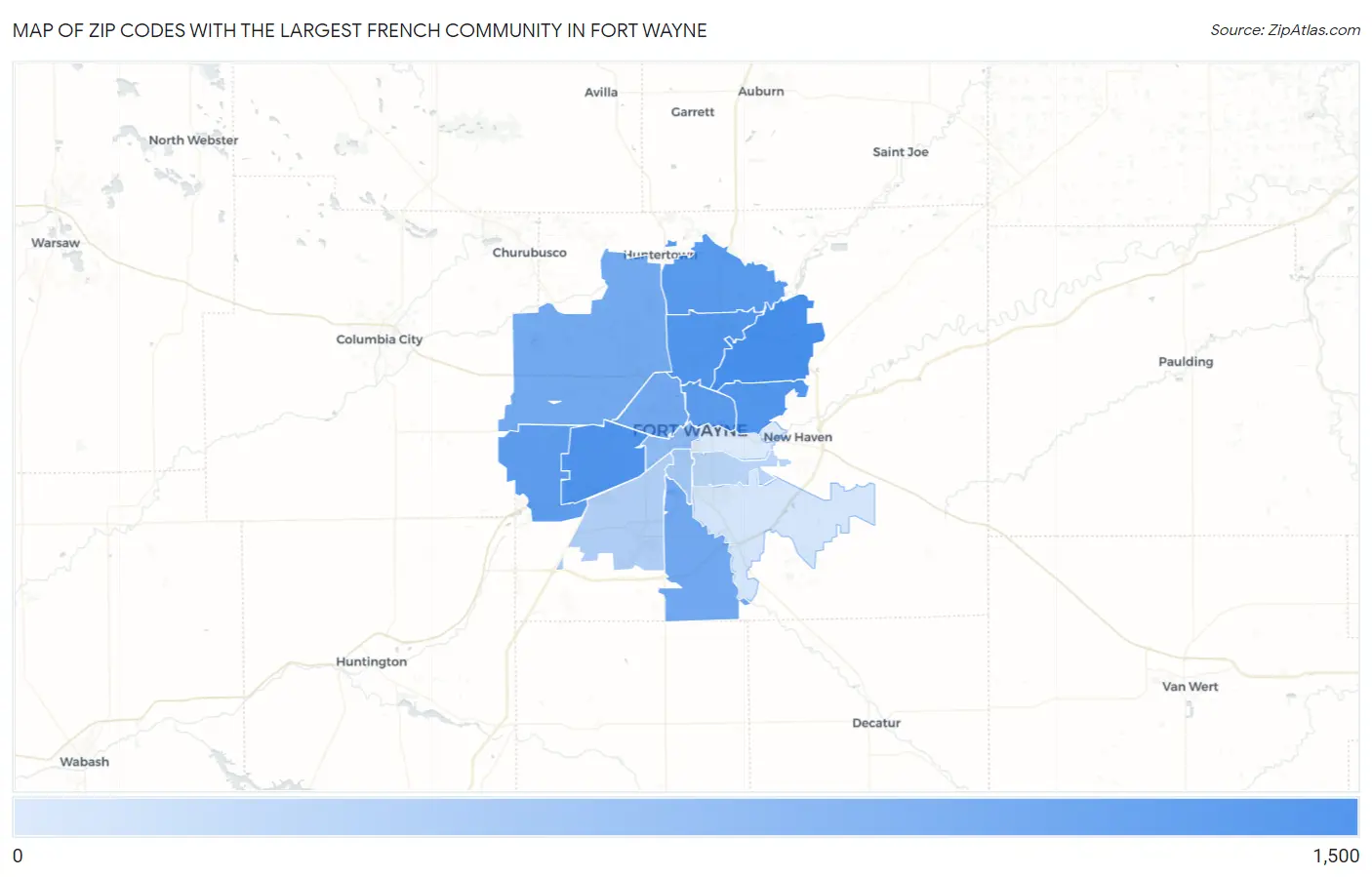 Zip Codes with the Largest French Community in Fort Wayne Map