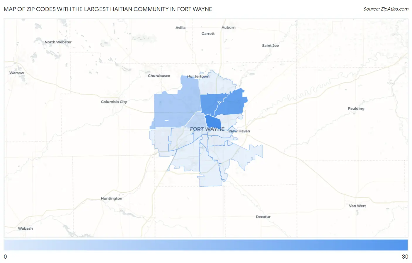 Zip Codes with the Largest Haitian Community in Fort Wayne Map