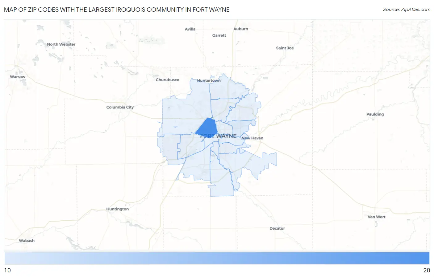 Zip Codes with the Largest Iroquois Community in Fort Wayne Map