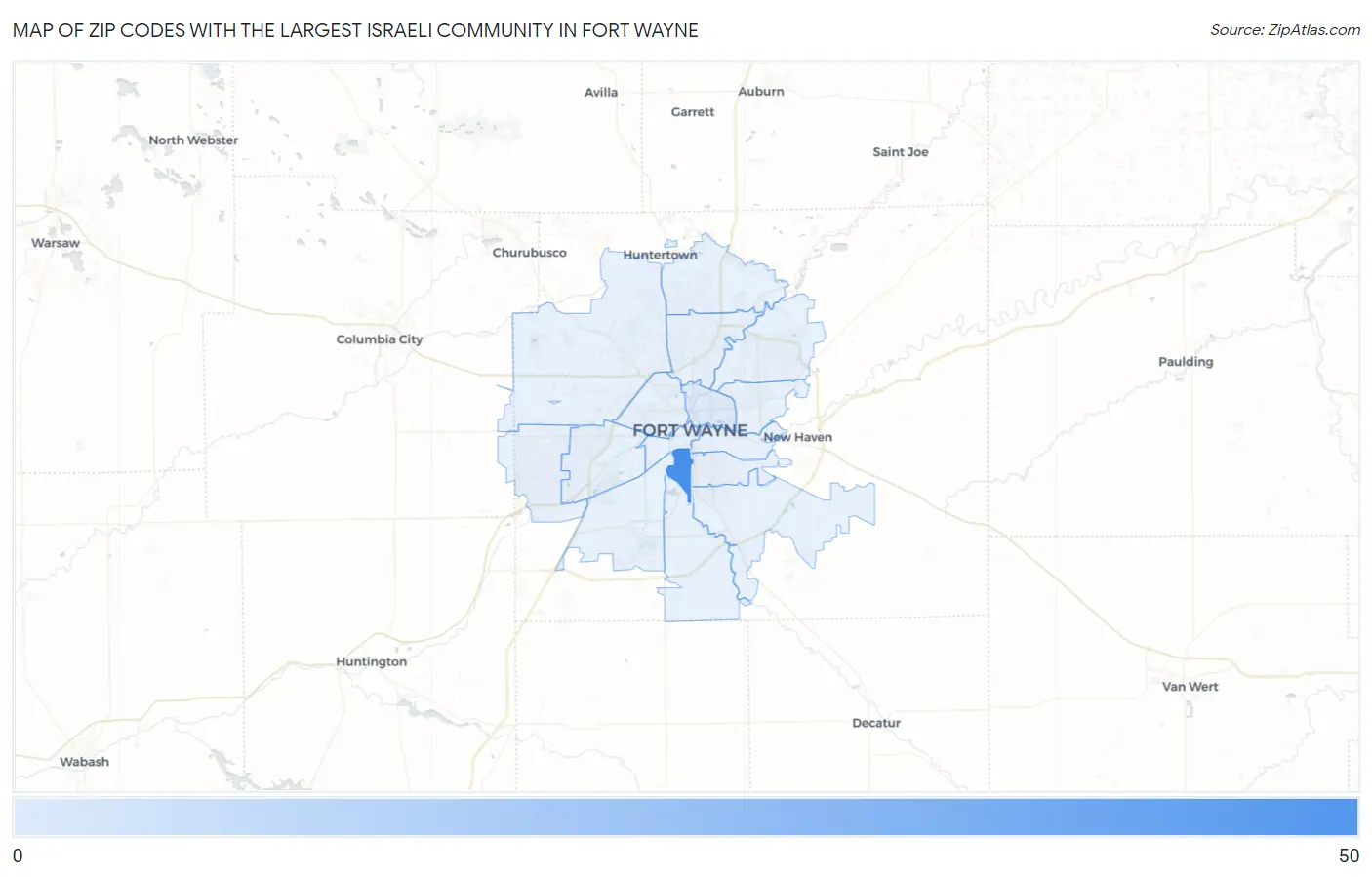 Zip Codes with the Largest Israeli Community in Fort Wayne Map
