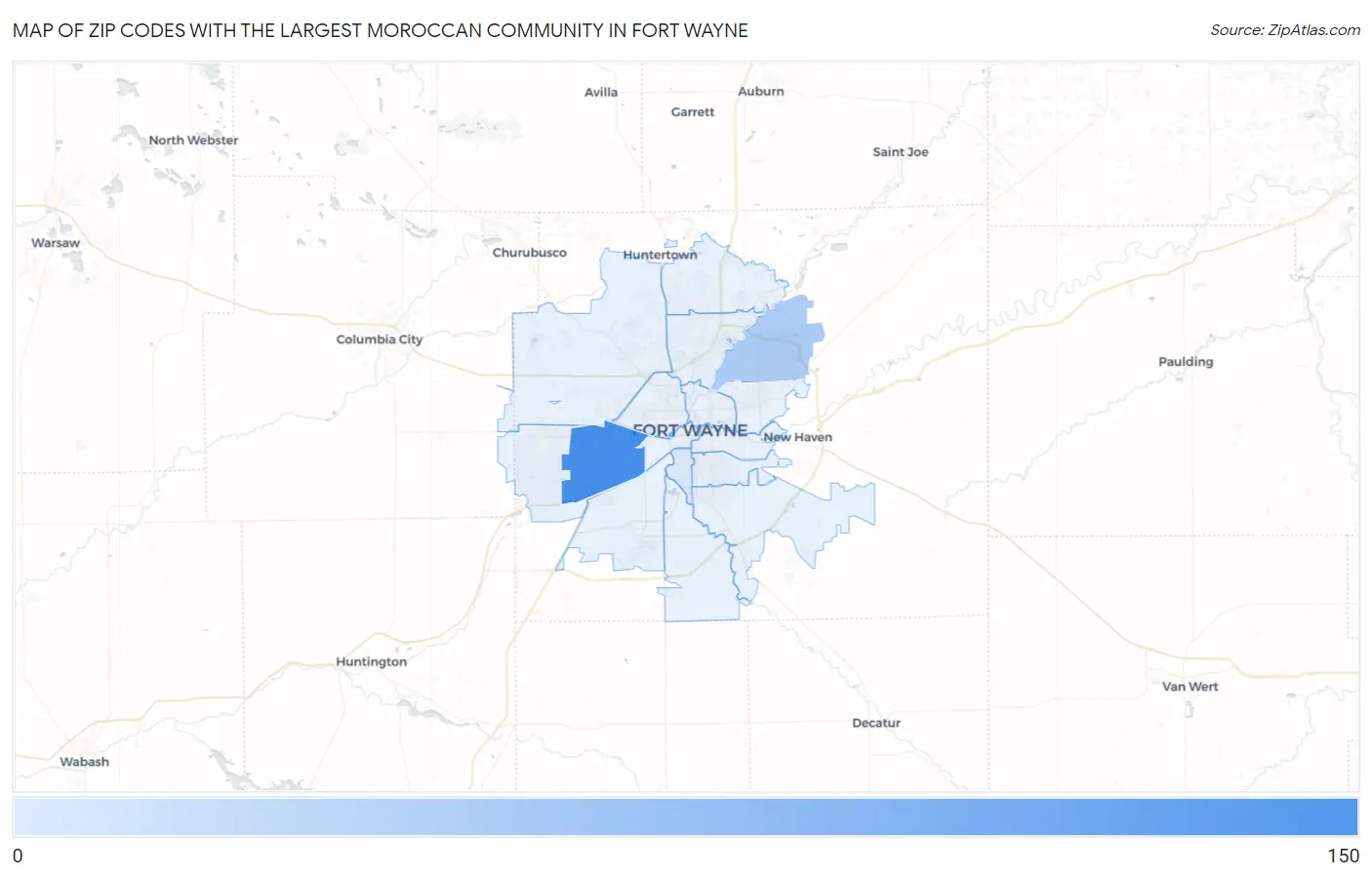 Zip Codes with the Largest Moroccan Community in Fort Wayne Map