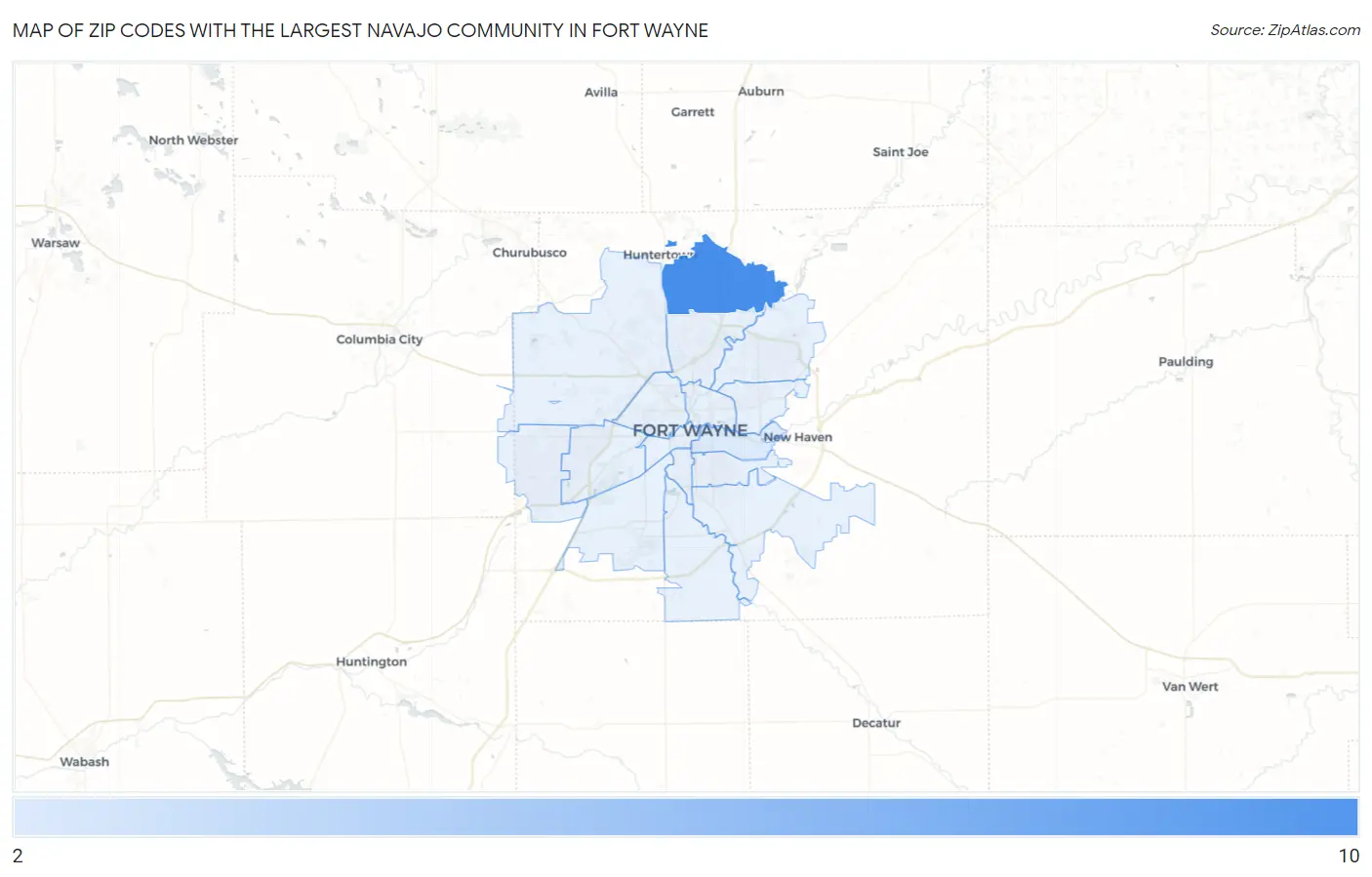 Zip Codes with the Largest Navajo Community in Fort Wayne Map