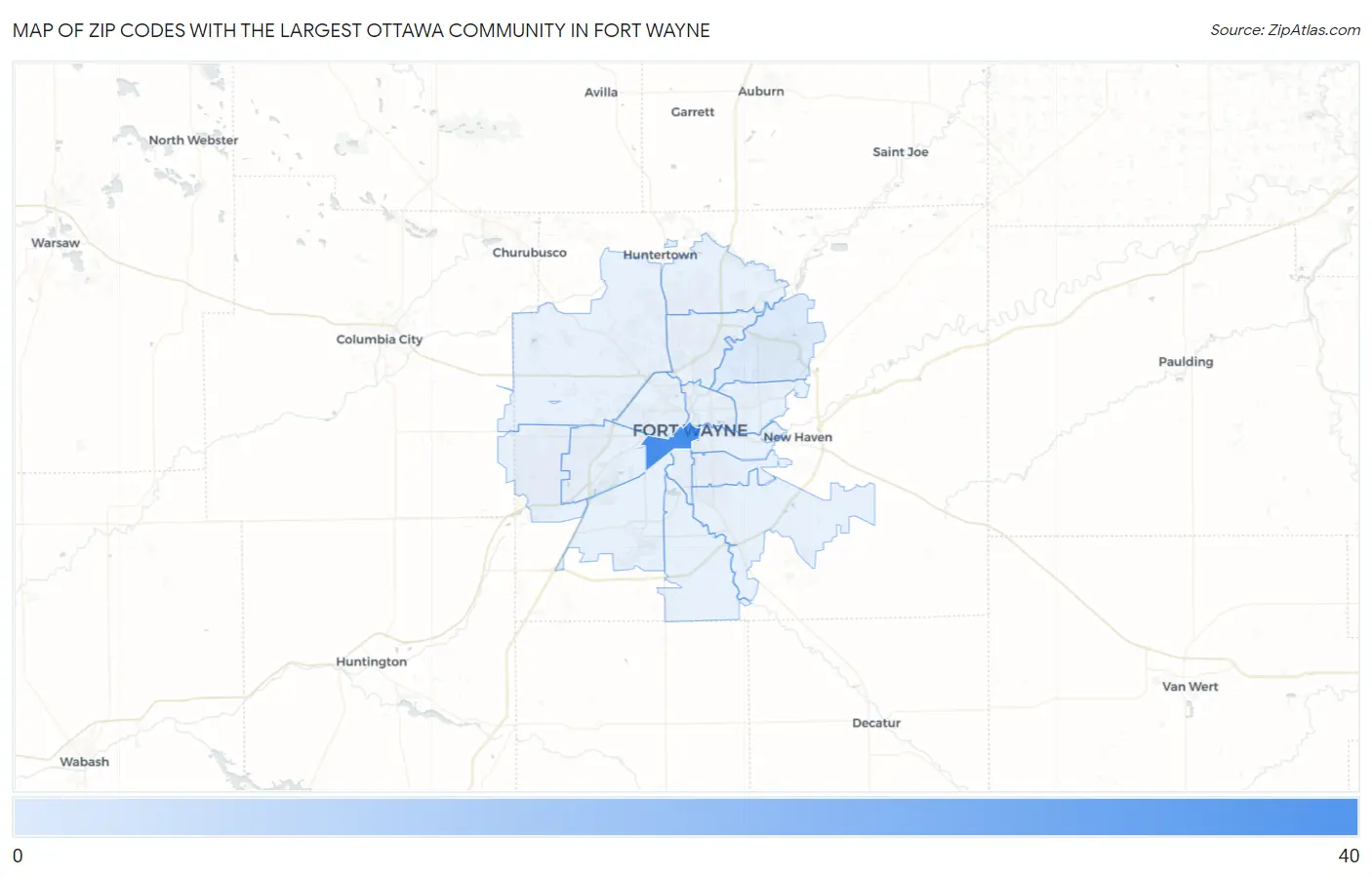 Zip Codes with the Largest Ottawa Community in Fort Wayne Map
