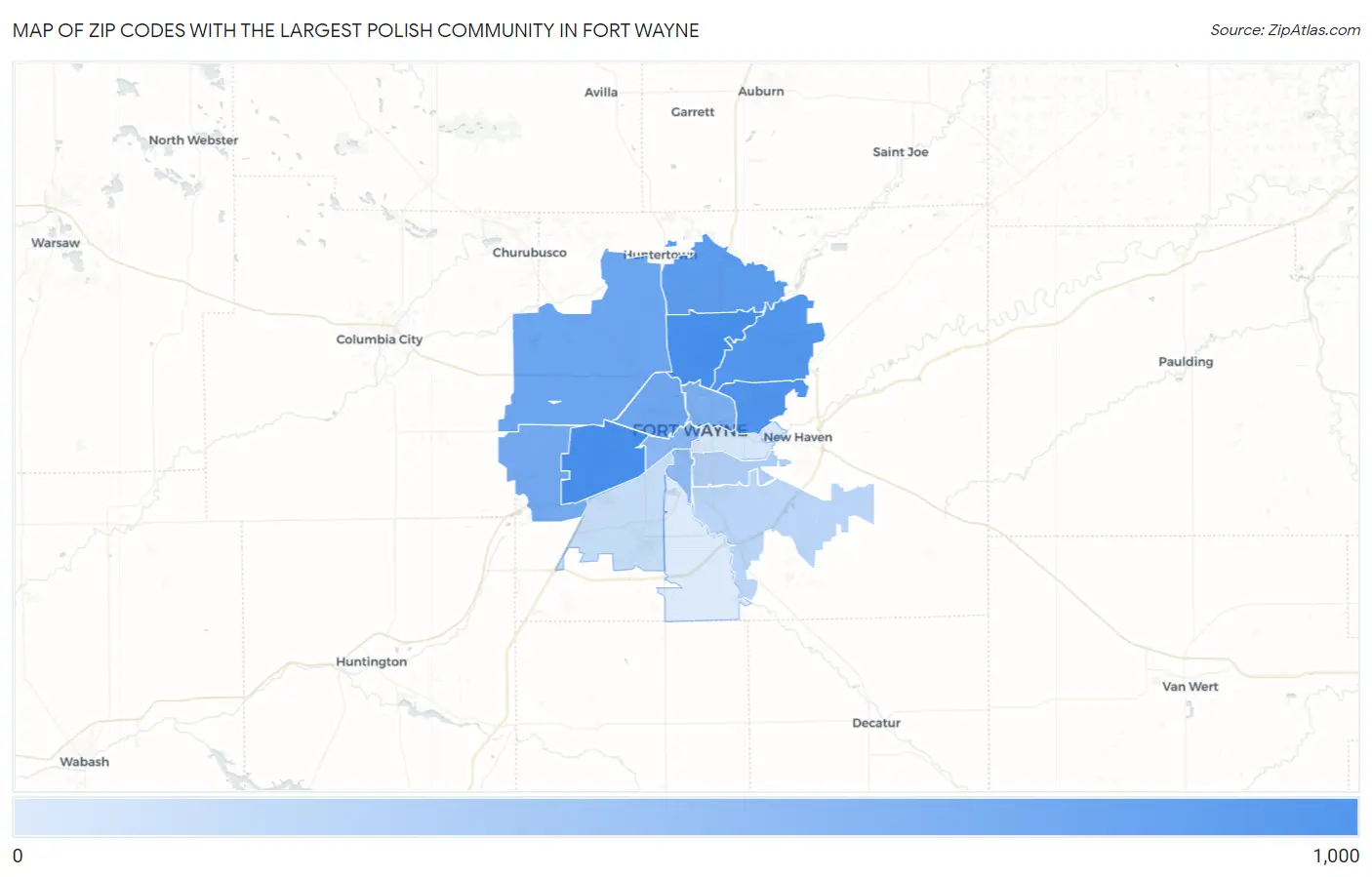 Zip Codes with the Largest Polish Community in Fort Wayne Map