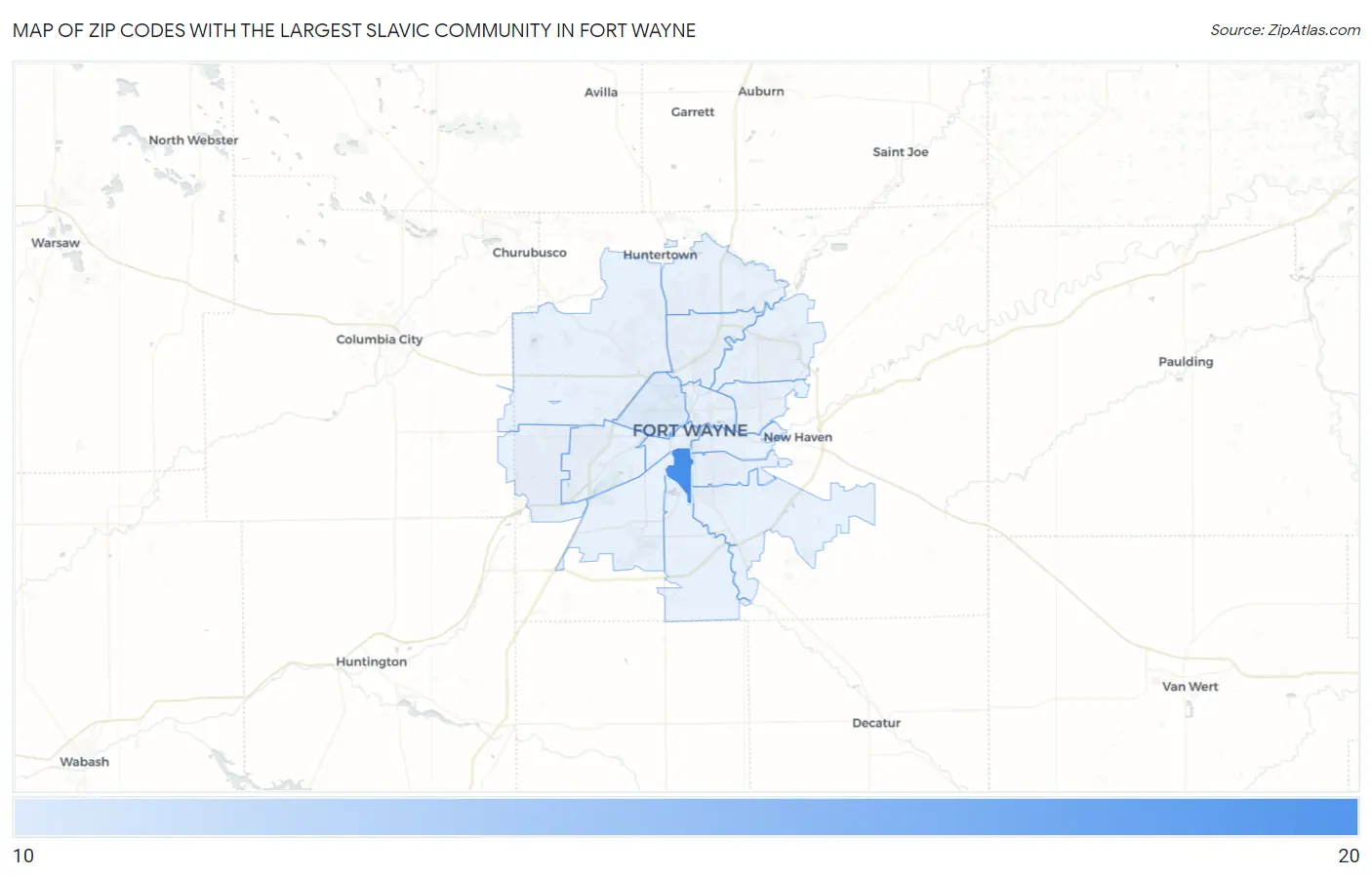 Zip Codes with the Largest Slavic Community in Fort Wayne Map