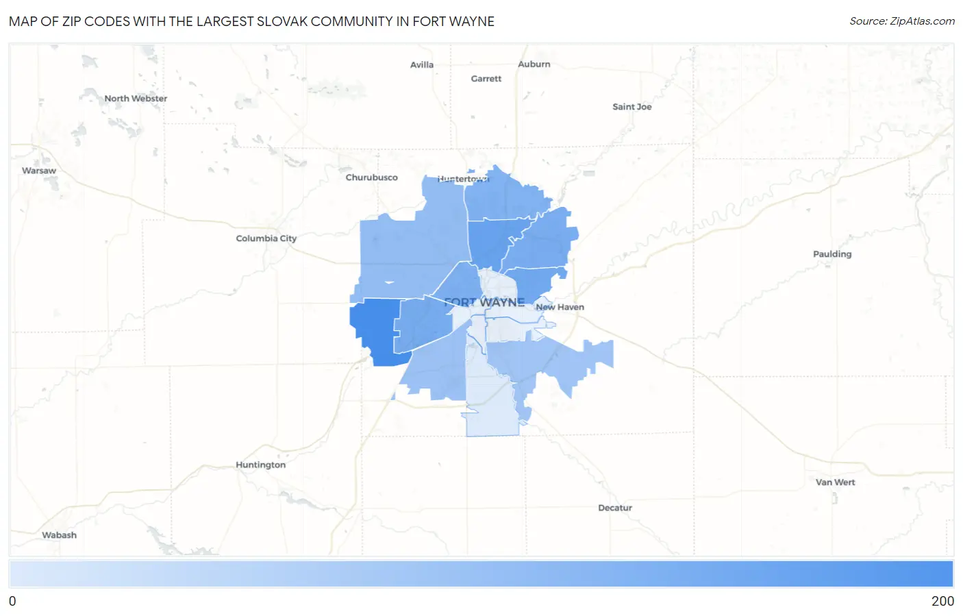 Zip Codes with the Largest Slovak Community in Fort Wayne Map