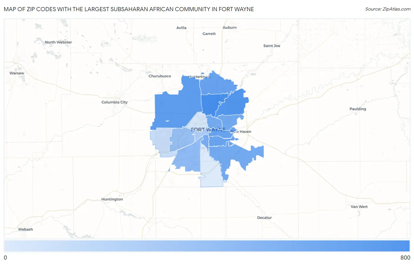 Zip Codes with the Largest Subsaharan African Community in Fort Wayne Map