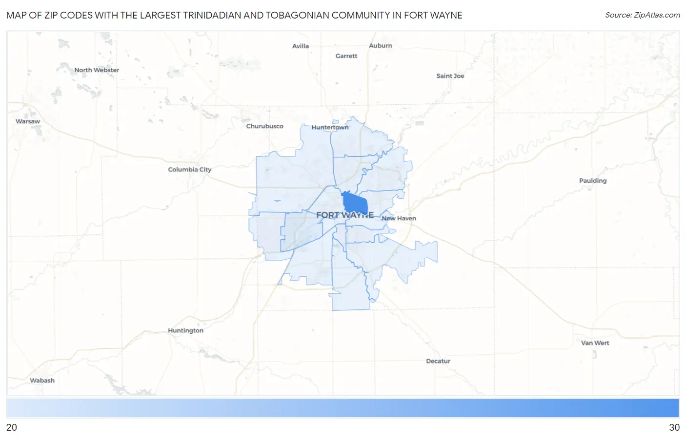 Zip Codes with the Largest Trinidadian and Tobagonian Community in Fort Wayne Map