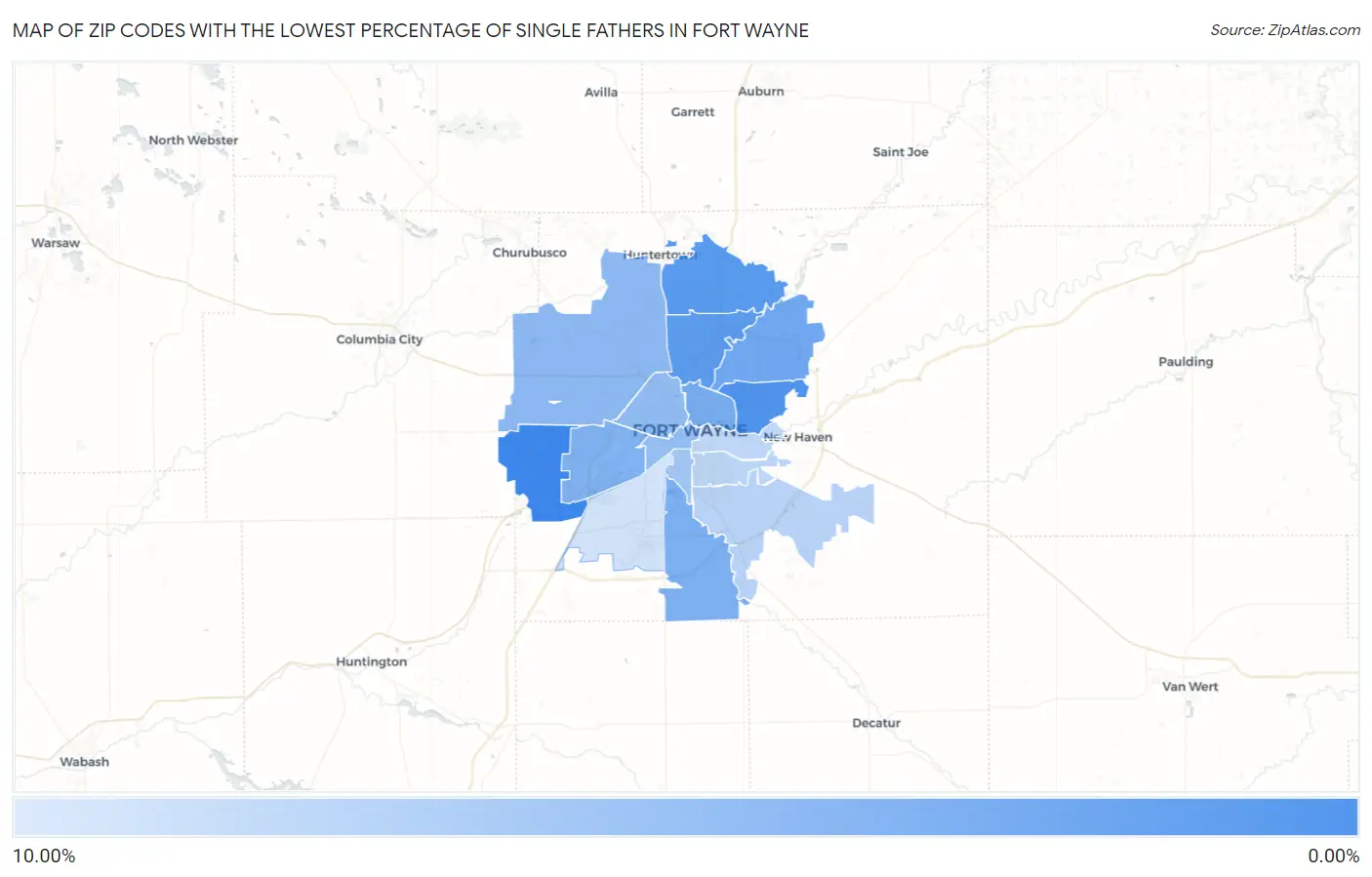 Zip Codes with the Lowest Percentage of Single Fathers in Fort Wayne Map