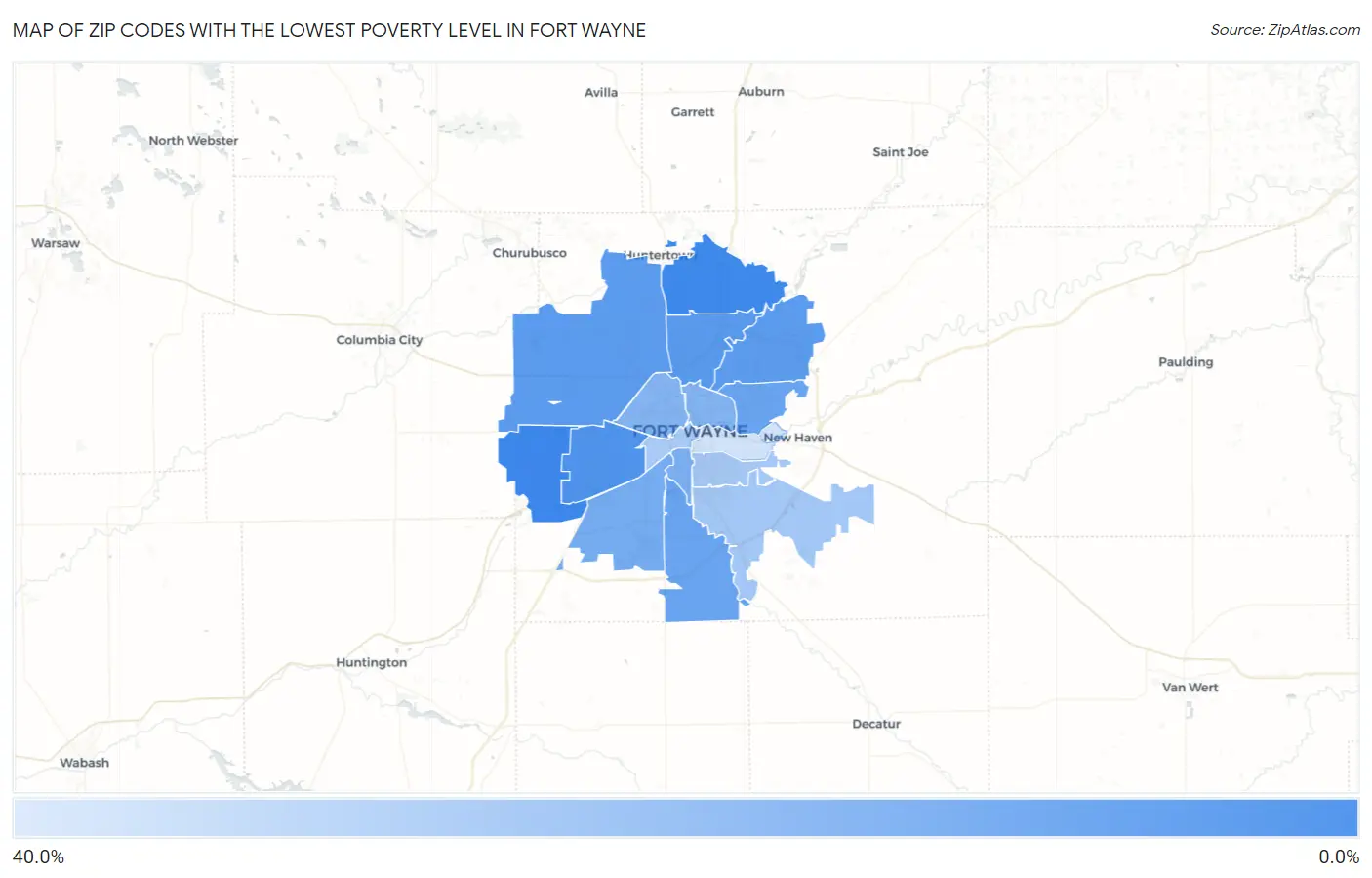 Zip Codes with the Lowest Poverty Level in Fort Wayne Map