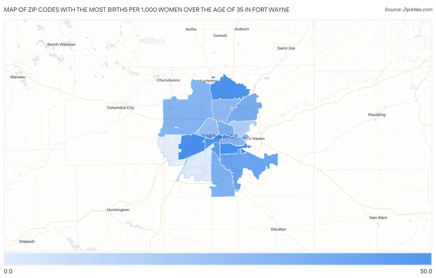 Zip Codes with the Most Births per 1,000 Women Over the Age of 35 in Fort Wayne Map