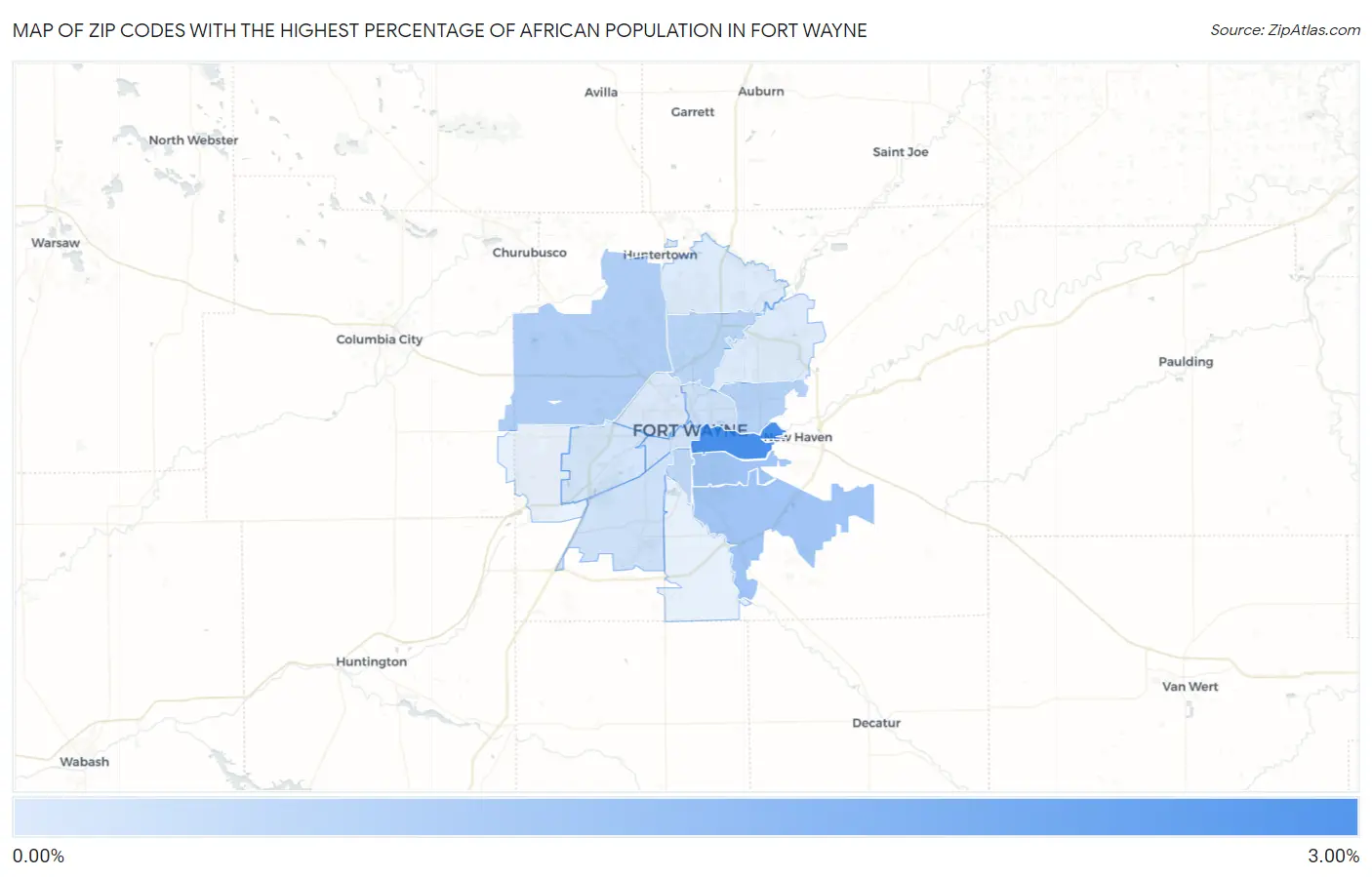 Zip Codes with the Highest Percentage of African Population in Fort Wayne Map