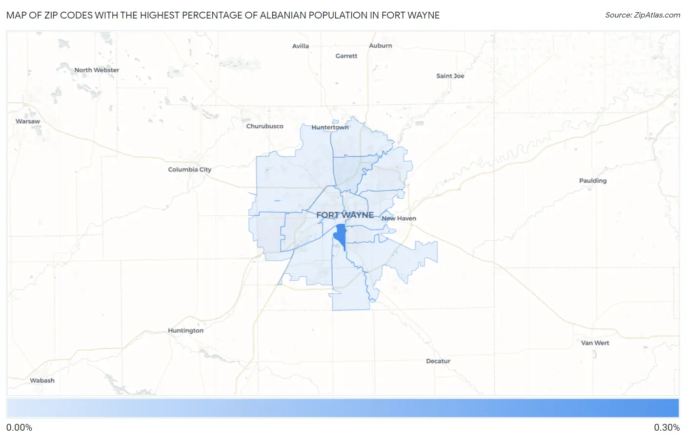 Zip Codes with the Highest Percentage of Albanian Population in Fort Wayne Map
