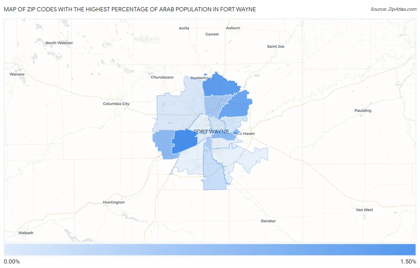 Zip Codes with the Highest Percentage of Arab Population in Fort Wayne Map