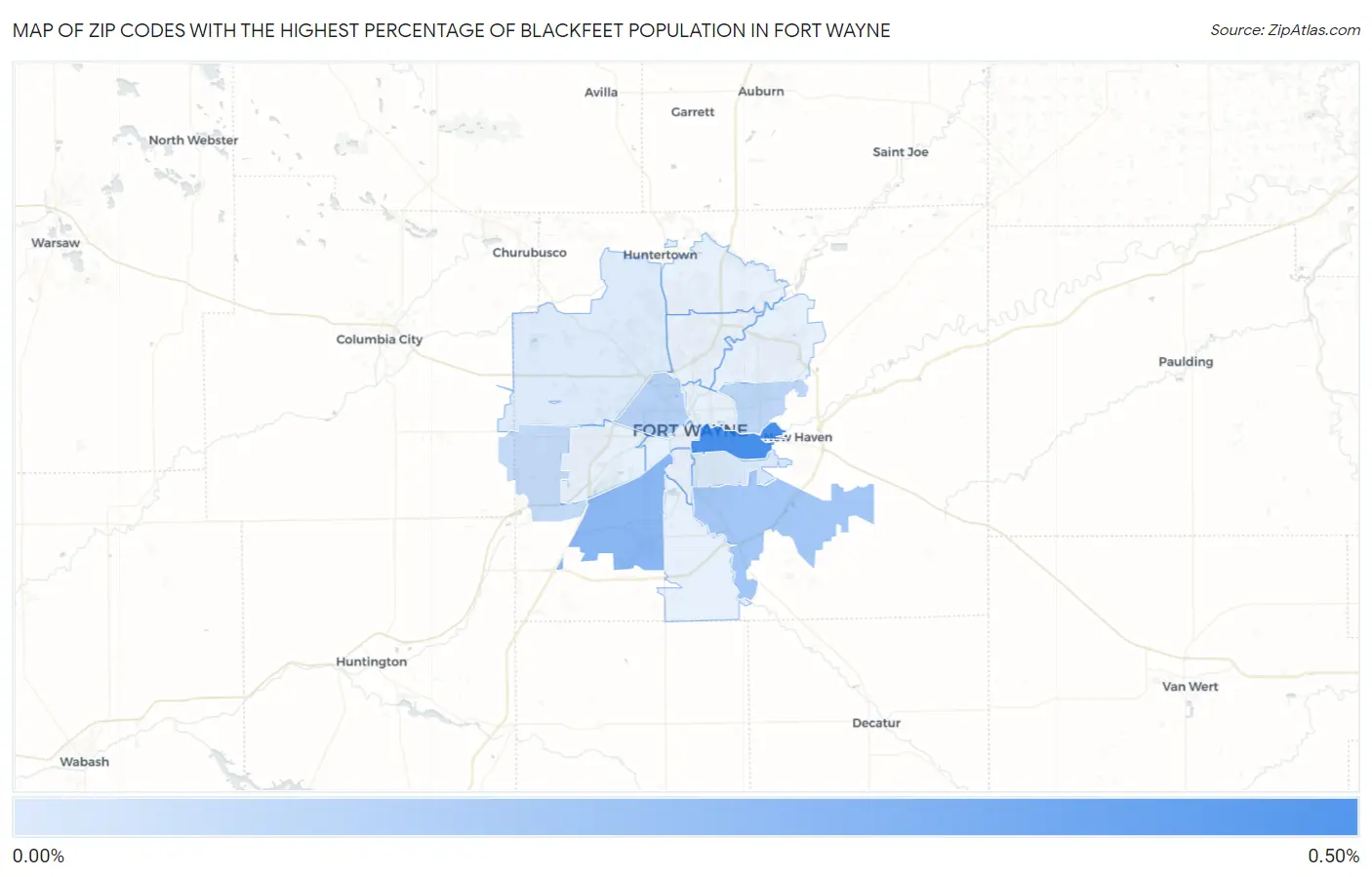 Zip Codes with the Highest Percentage of Blackfeet Population in Fort Wayne Map