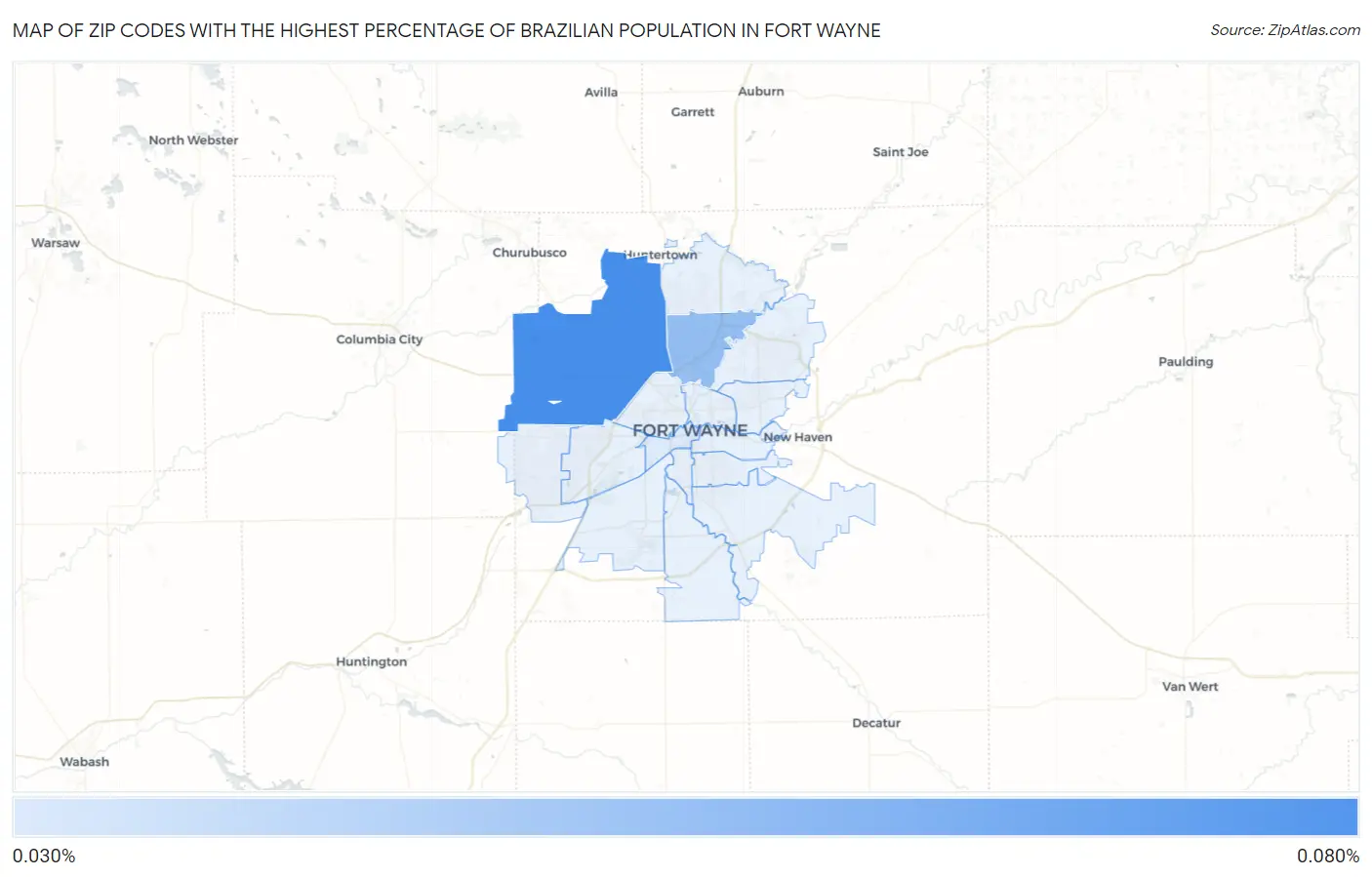 Zip Codes with the Highest Percentage of Brazilian Population in Fort Wayne Map