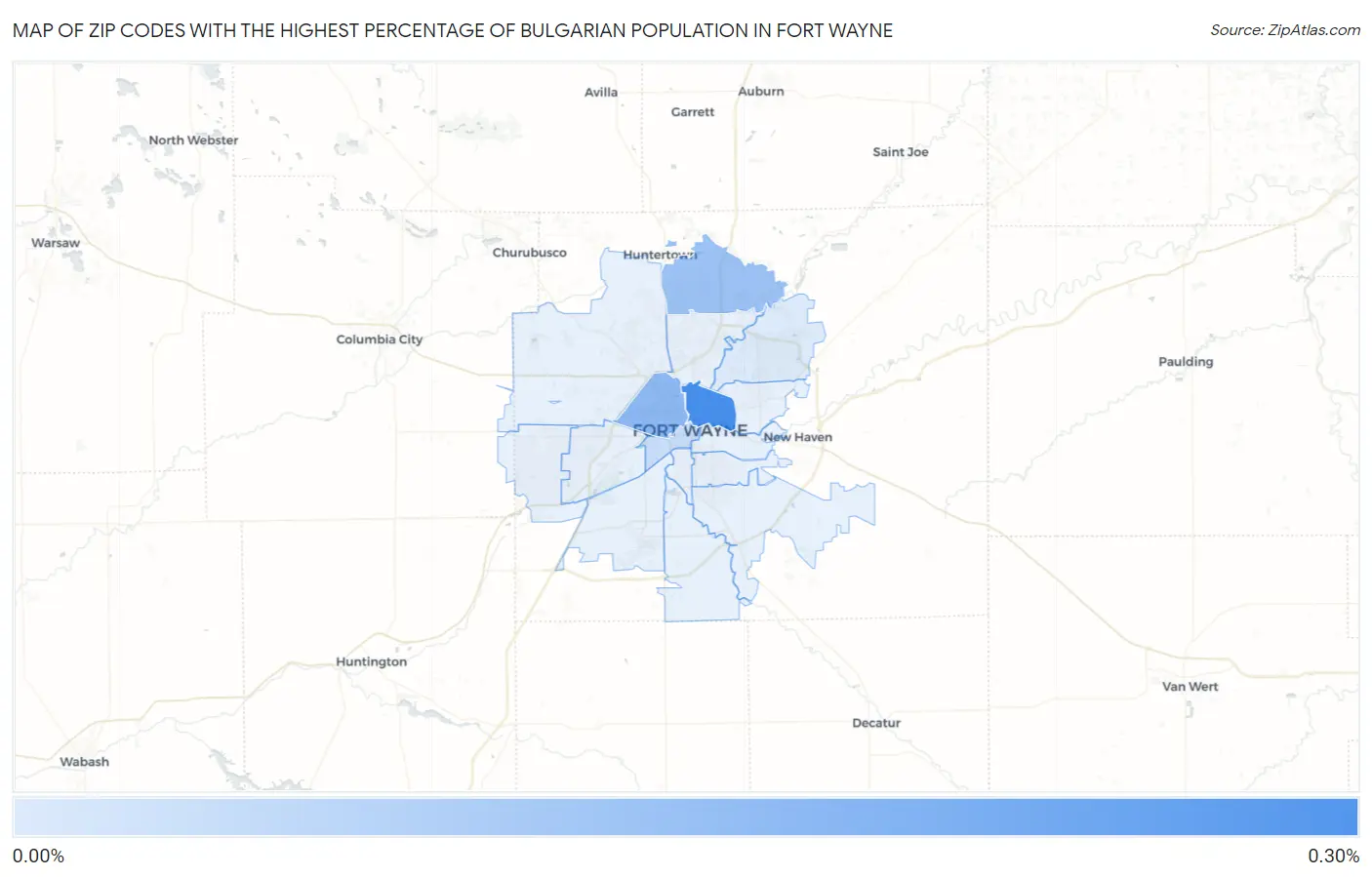 Zip Codes with the Highest Percentage of Bulgarian Population in Fort Wayne Map