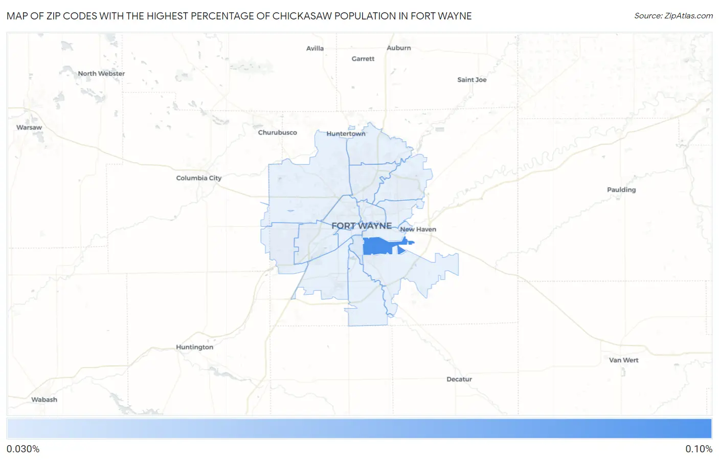 Zip Codes with the Highest Percentage of Chickasaw Population in Fort Wayne Map